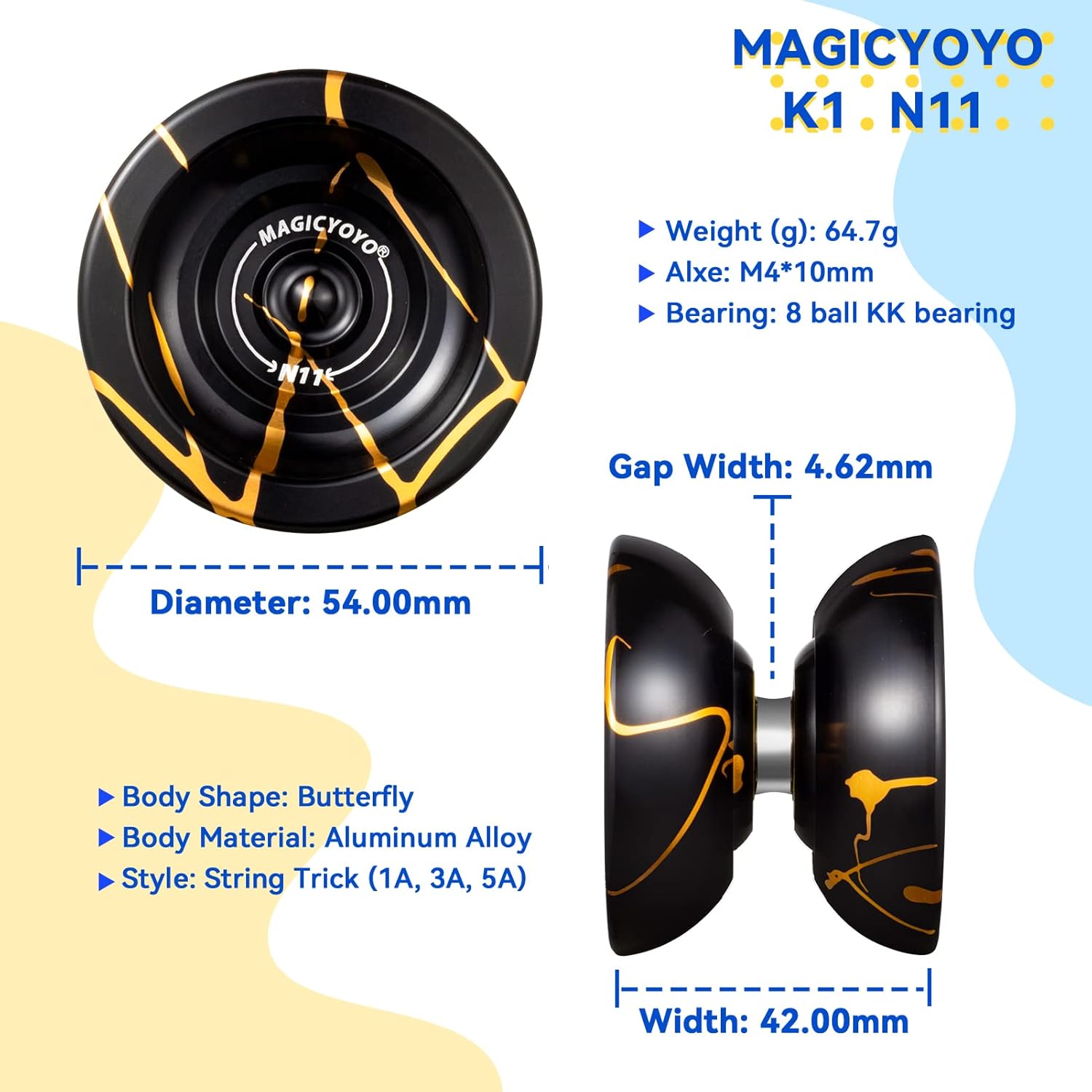 MAGICYOYO Yoyos N11 Professional Unresponsive, paquete de 2 unidades  K2 Crystal Responsive Yoyo para niños, Yoyo de aleación de metal Pro Yoyo y