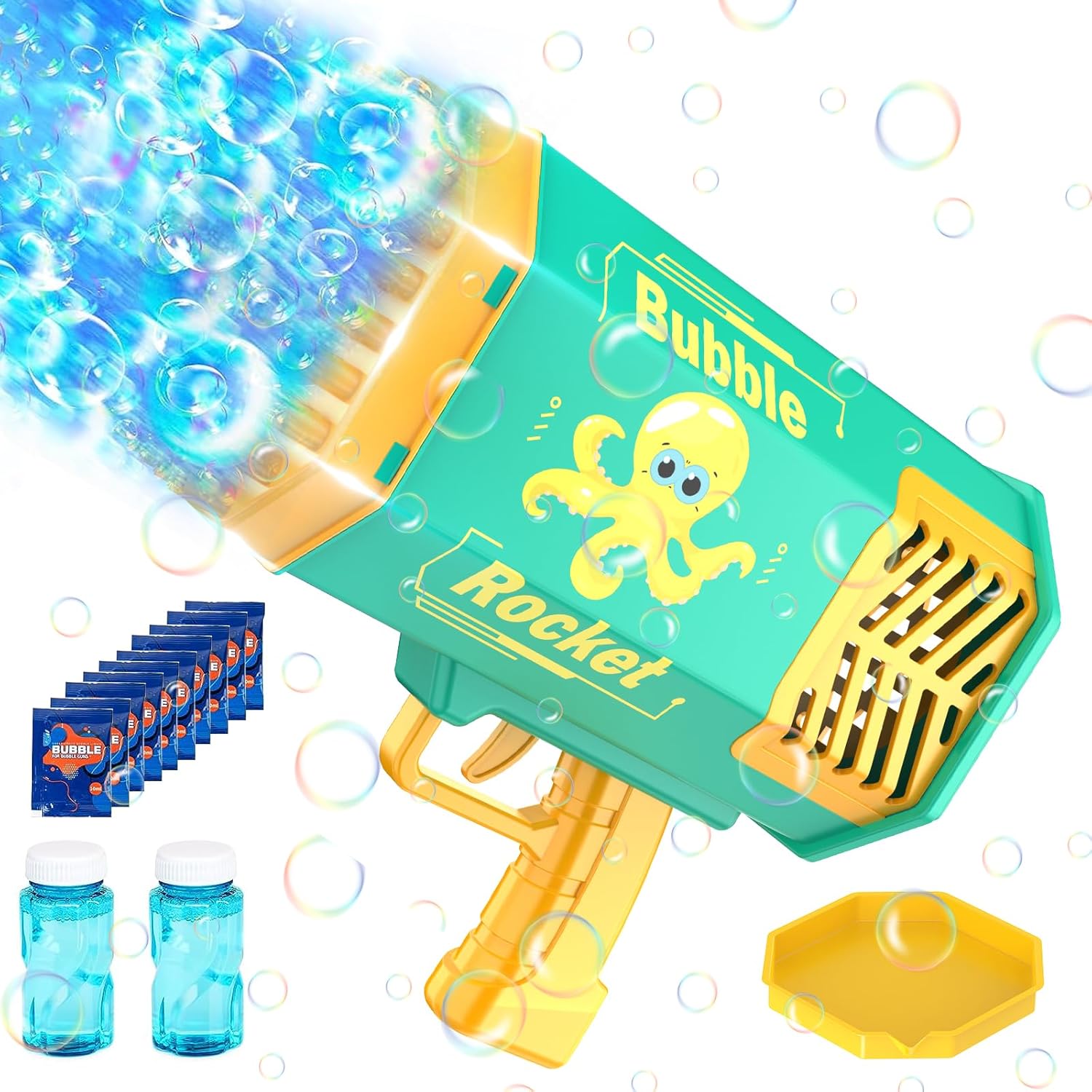 Bazooka – Pistola de burbujas de 69 agujeros con luces coloridas, soplador de burbujas de cohete grande para niños y adultos, juguetes para hacer