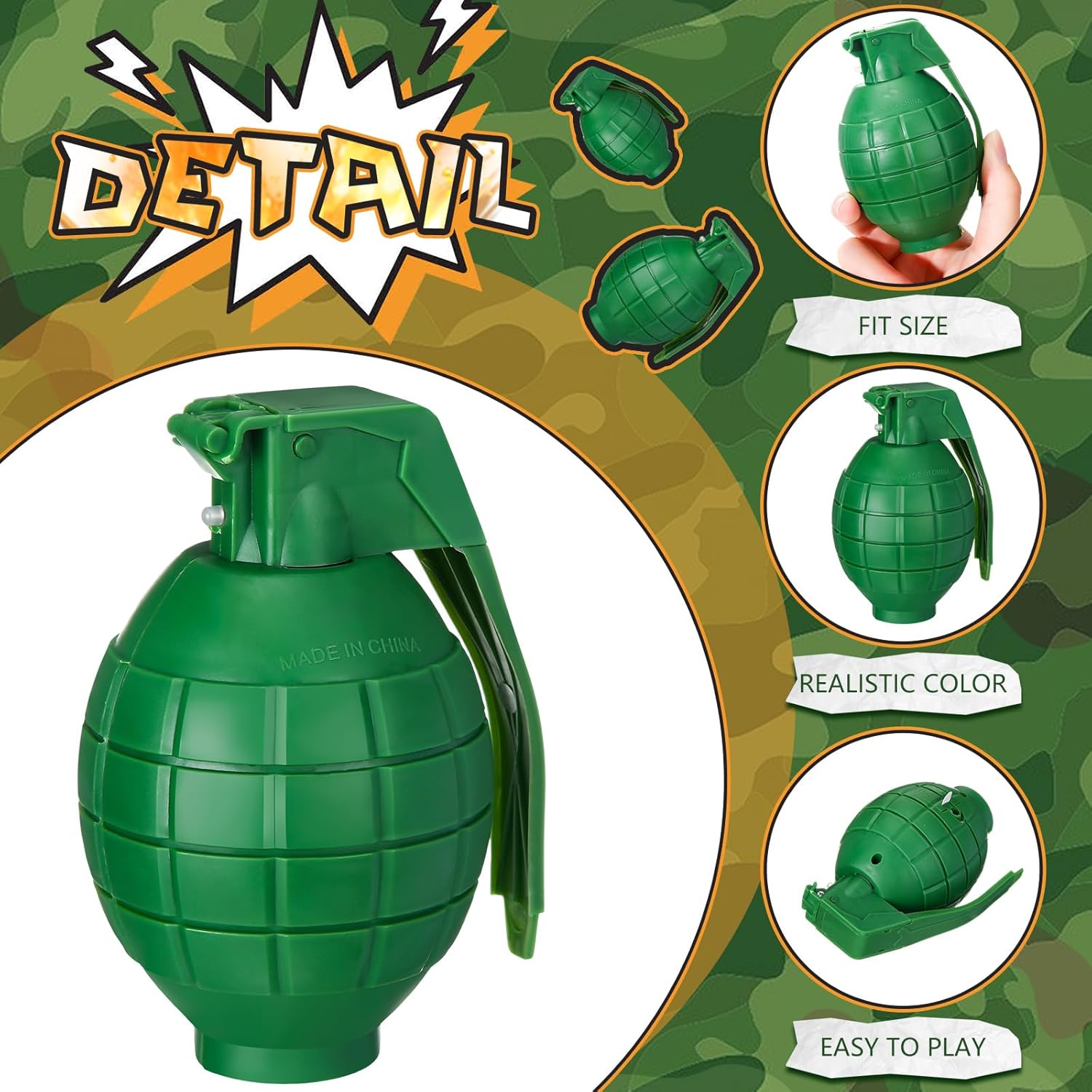 12 granadas de mano de plástico con efectos de sonido realistas y luz intermitente, granadas de juguete, granadas falsas, juguetes militares para