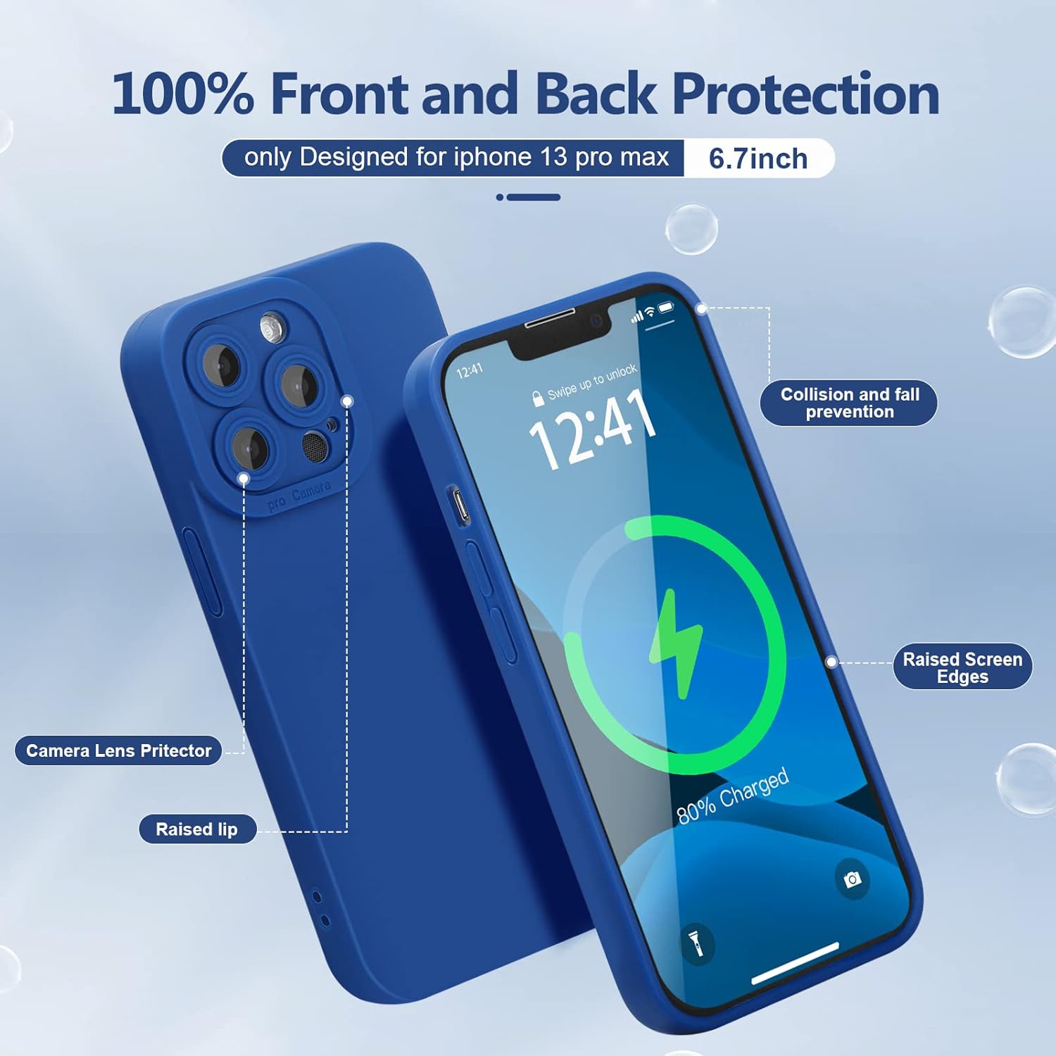 Designed for iPhone 13 Pro Max Case, Soft Liquid Silicone Slim Protective Shockproof Phone Case Cover with Anti-Scratch Microfiber Lining, 6.7 inch