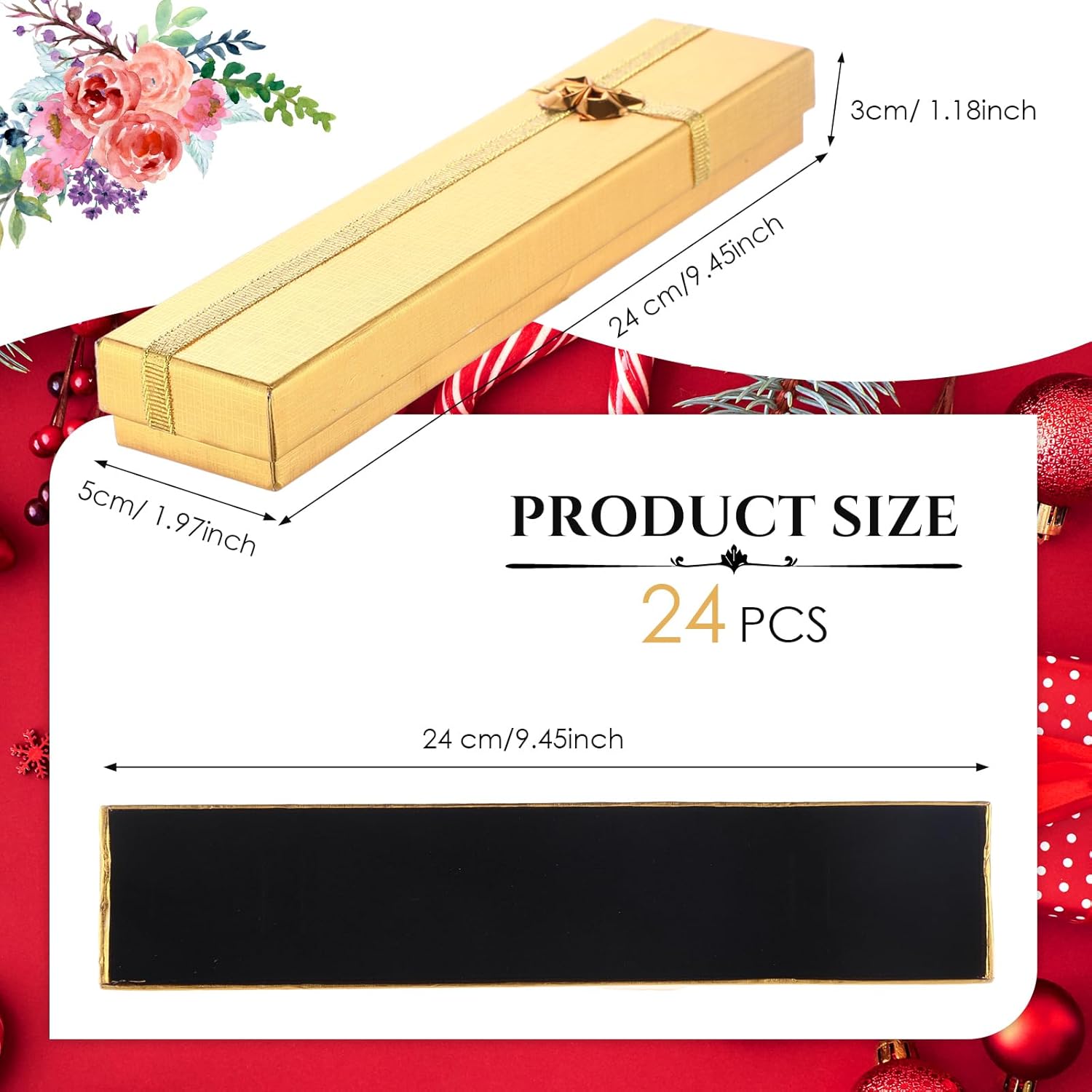 Yinkin 24 cajas de regalo de joyería para collar, collar, caja de regalo de cartón de 9.45 x 2 x 1.2 pulgadas para boda (oro y plata)