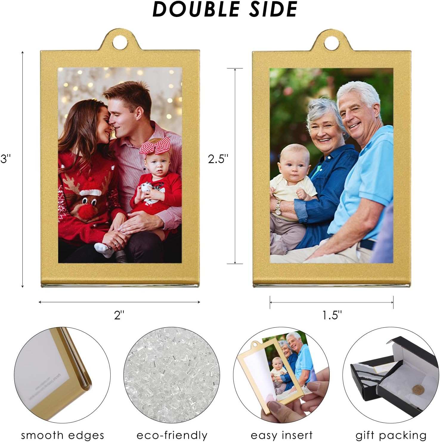 UNIQOOO Juego de 8 adornos de fotos rectangulares de acrílico de Navidad para mostrar imagen, marco de fotos acrílico colgante de 2 x 3 pulgadas,