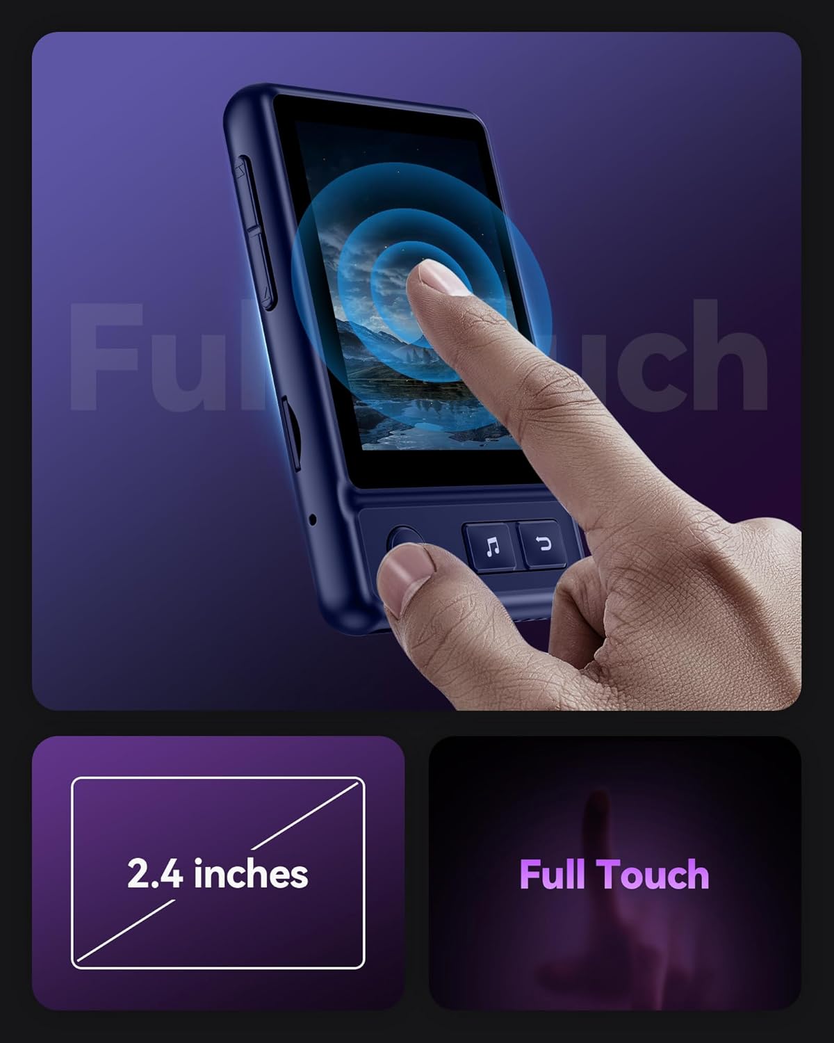 AGPTEK Reproductor de MP3 con Bluetooth 5.3, A30X 2.4 pulgadas, pantalla táctil completa de 32 GB, reproductor de música con clip y banda de brazo,