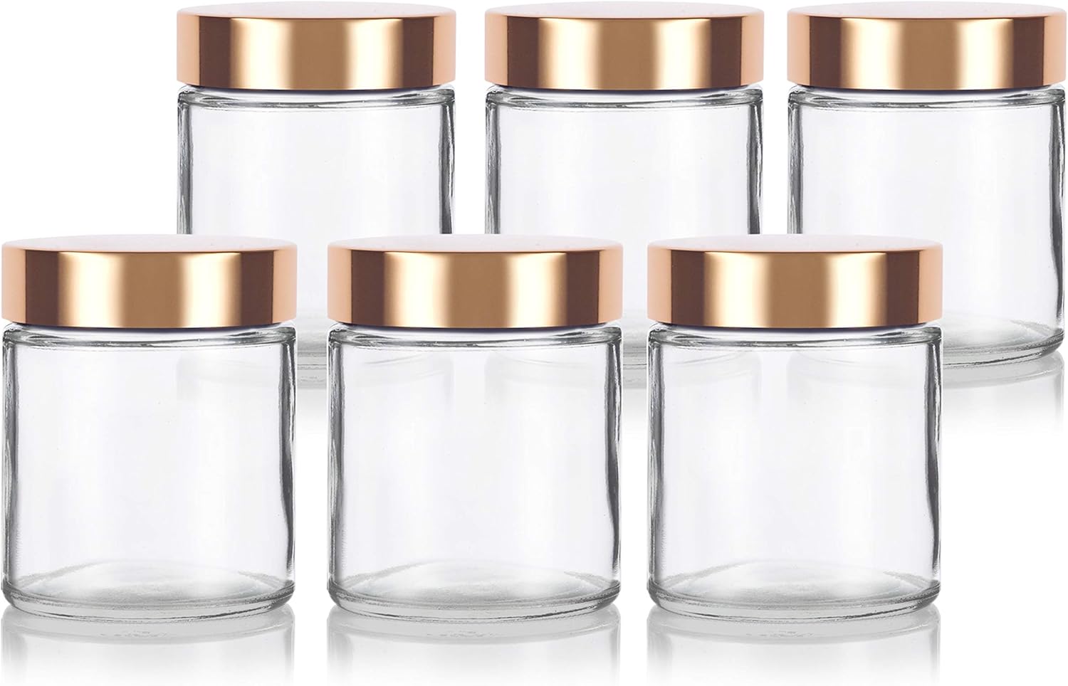 Tarro recto de vidrio transparente de 4 oz  4.1 fl oz con tapa de metal dorado (paquete de 6)