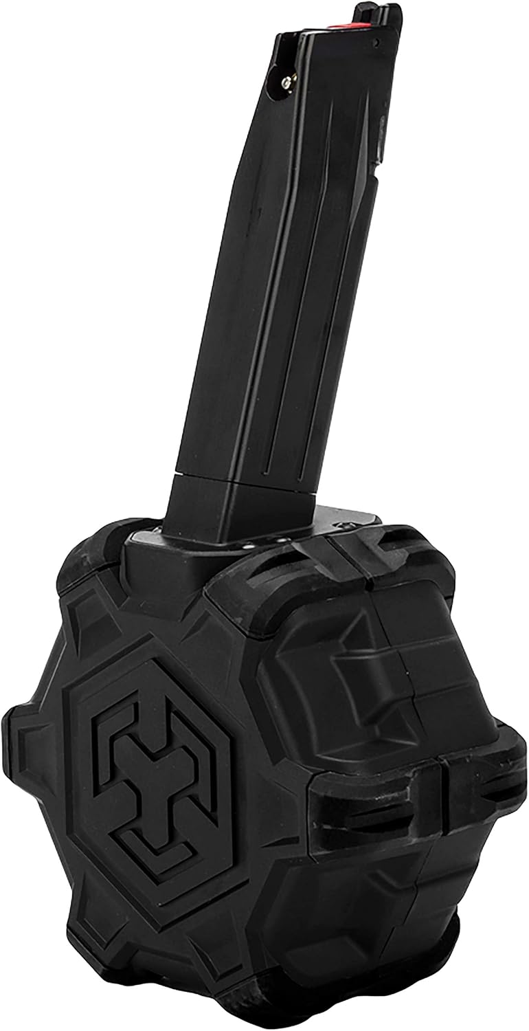 Evike Airsoft AW – Tambor personalizado Airsoft Mag para pistolas y rifles de aire comprimido de gas (Modelo TM Hi-CapaNegro)