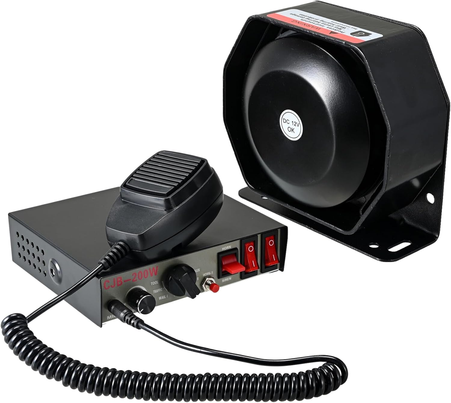 Sistema PA de 200 W con micrófono de mano para camión auto, 9 tonos 120-130dB altavoz de sirena de policía, sistema de advertencia de 12 V con 2