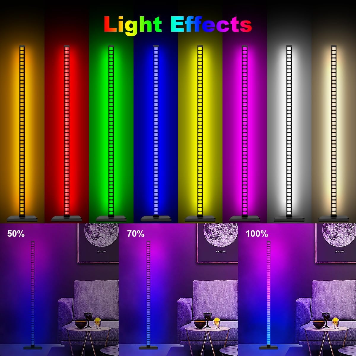 AKEPO Lámpara de pie inteligente con melodía musical RGBIC, aplicación, control remoto, control de voz, luz de recogida de ritmo regulable para sala