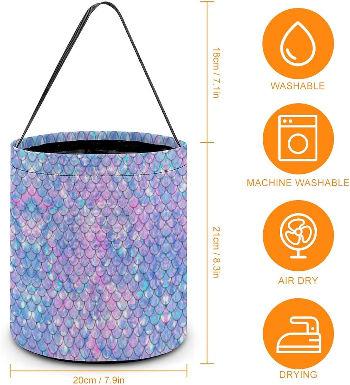 Cubo de cubo de Halloween con diseño de sirena arcoíris, bolsa de dulces para niños, decoraciones de Halloween