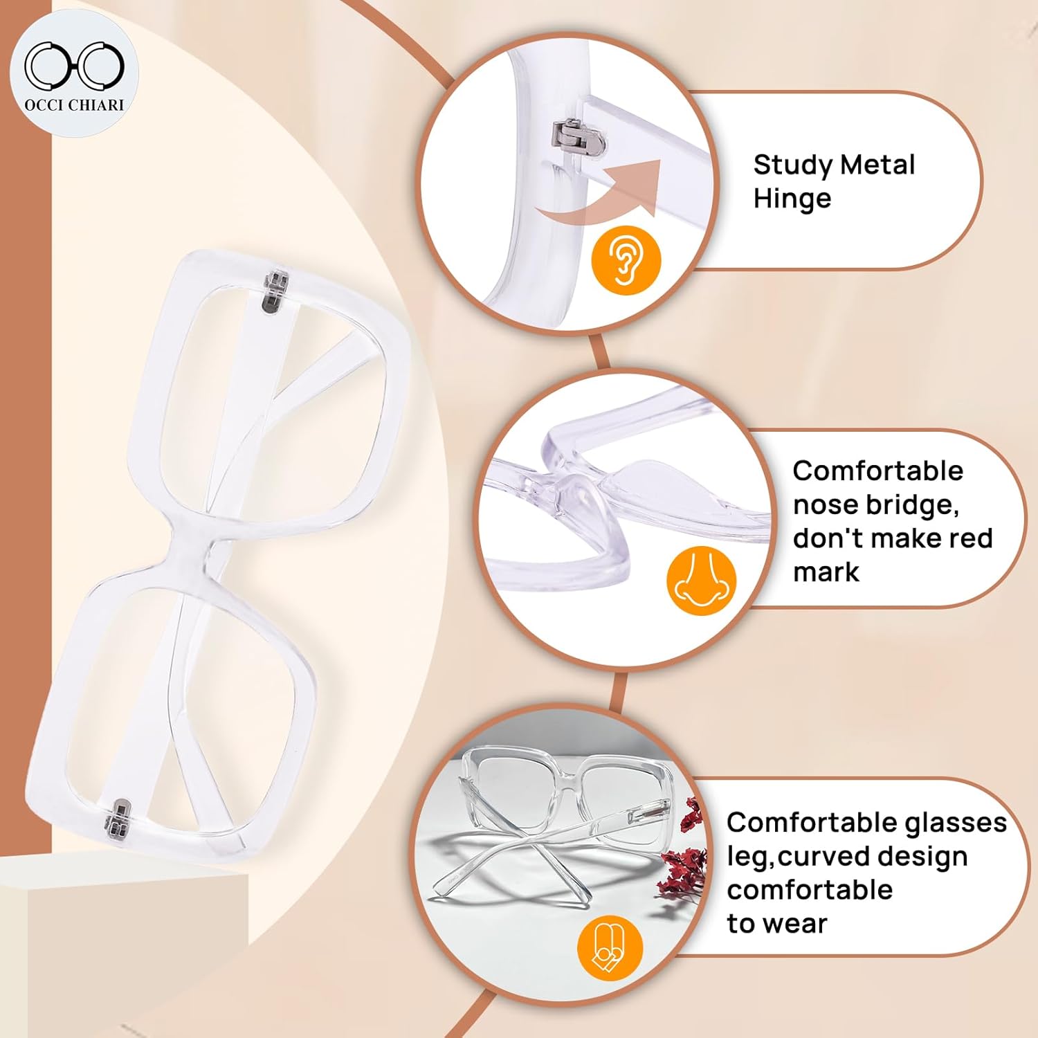 OCCI CHIARI Lentes de lectura grandes limpios para mujer, lectores nerd 2.5x(1.0 1.25 1.5 1.75 2.0 2.25 2.5 2.75 3.0 3.5 4.0 5.0 6.0)