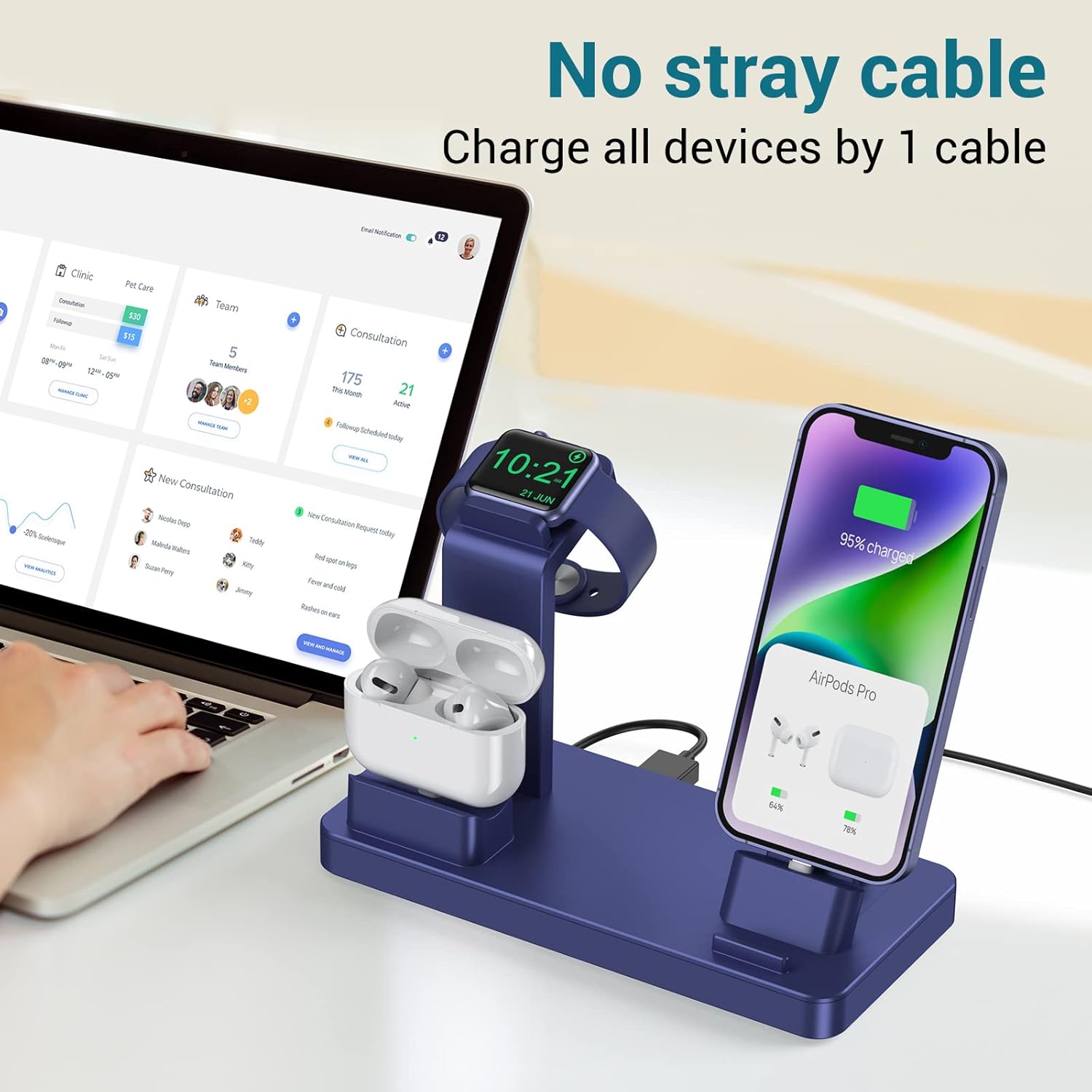 Estación de carga para dispositivos Apple, estación de carga 3 en 1 para iPhone Series AirPods Pro321, soporte de cargador para Apple Watch