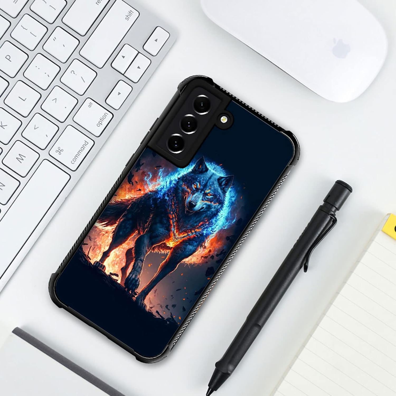 ZHEGAILIAN Funda compatible con Samsung Galaxy S22, diseño gráfico de lobo en el cielo, acrílico, a prueba de golpes, antiarañazos, funda rígida