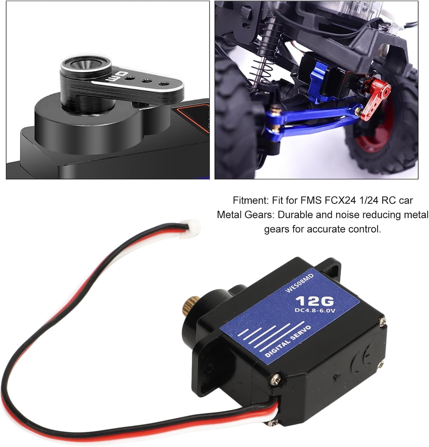 Juego de servo de dirección RC, operación de bajo ruido, fácil instalación, servo de metal para automóvil a control remoto, accesorios completos