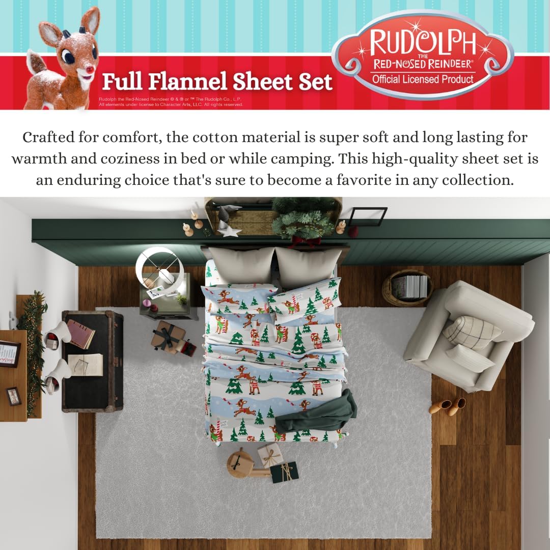 Franco Rudolph Holiday & Christmas Bedding – Juego de sábanas de franela 100% algodón súper suave, tamaño matrimonial, (producto oficial)