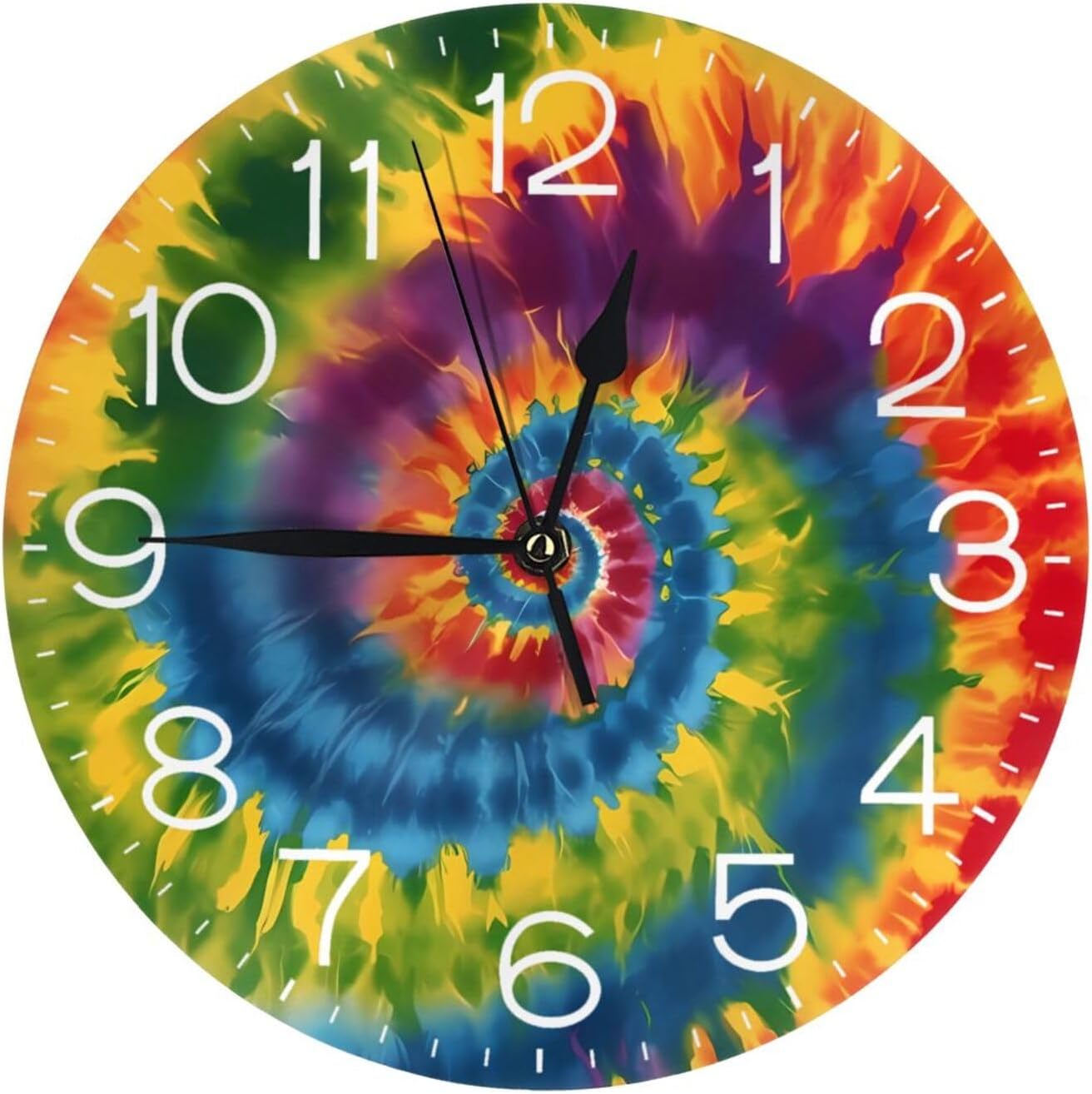 Reloj de pared redondo tribal étnico teñido anudado, silencioso, sin tictac, relojes decorativos de cuarzo a pilas, relojes de escritorio