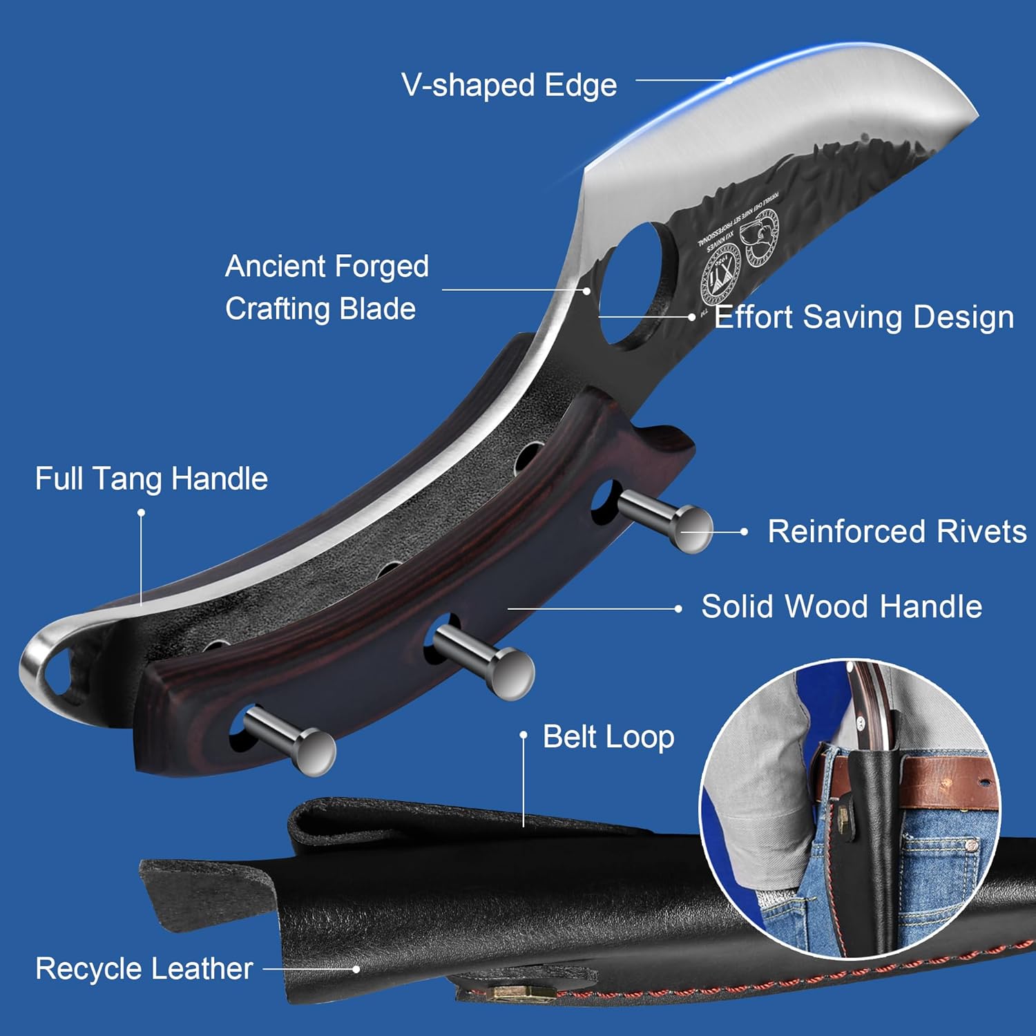 XYJ FULL TANG – Cuchillo de deshuesado de acero inoxidable de 6 pulgadas con funda de cuero, cuchillo de carne de chef serbio para cocina,