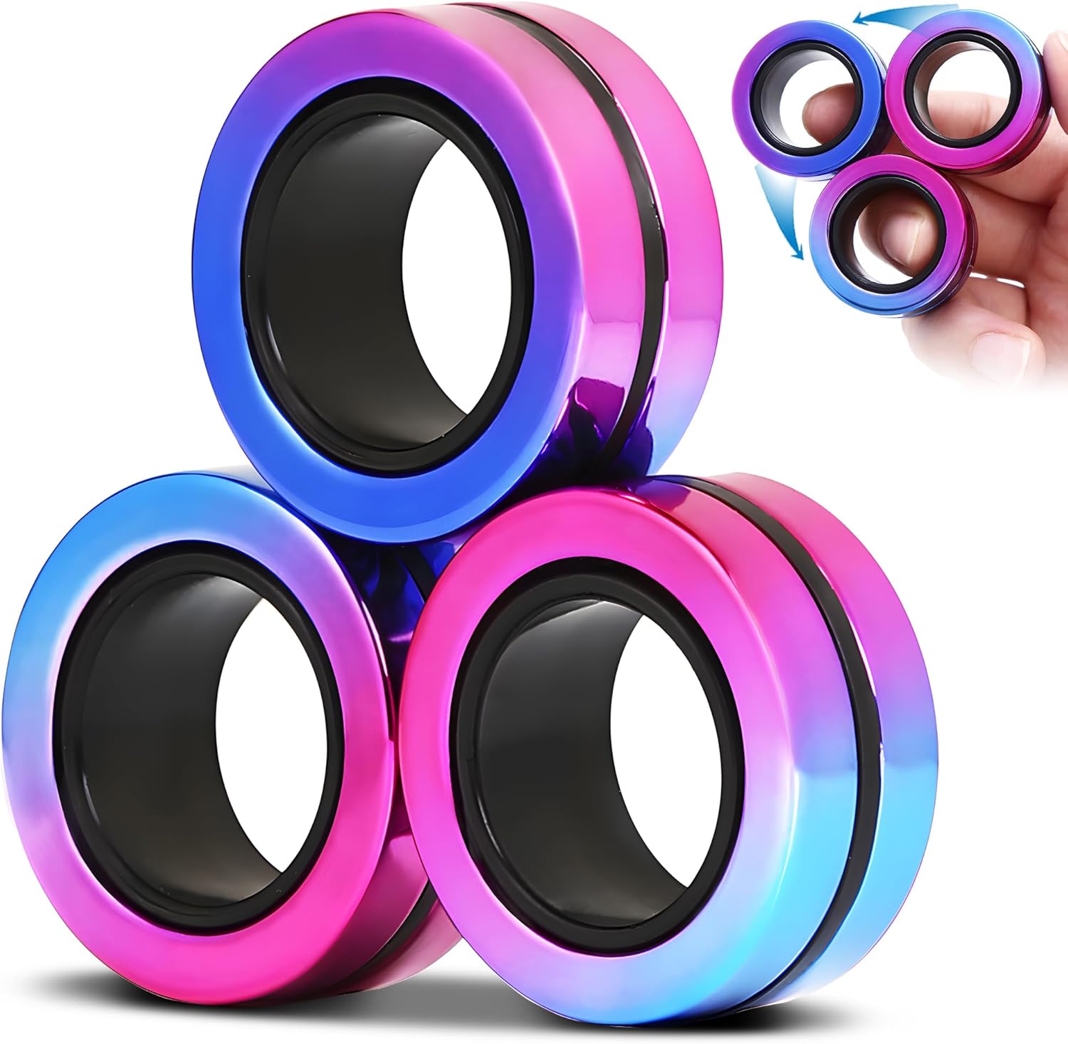 Aveloki Juego de 3 anillos magnéticos para ansiedad, juguetes para aliviar el estrés para TDAH, ansiedad, adultos, adolescentes y niños