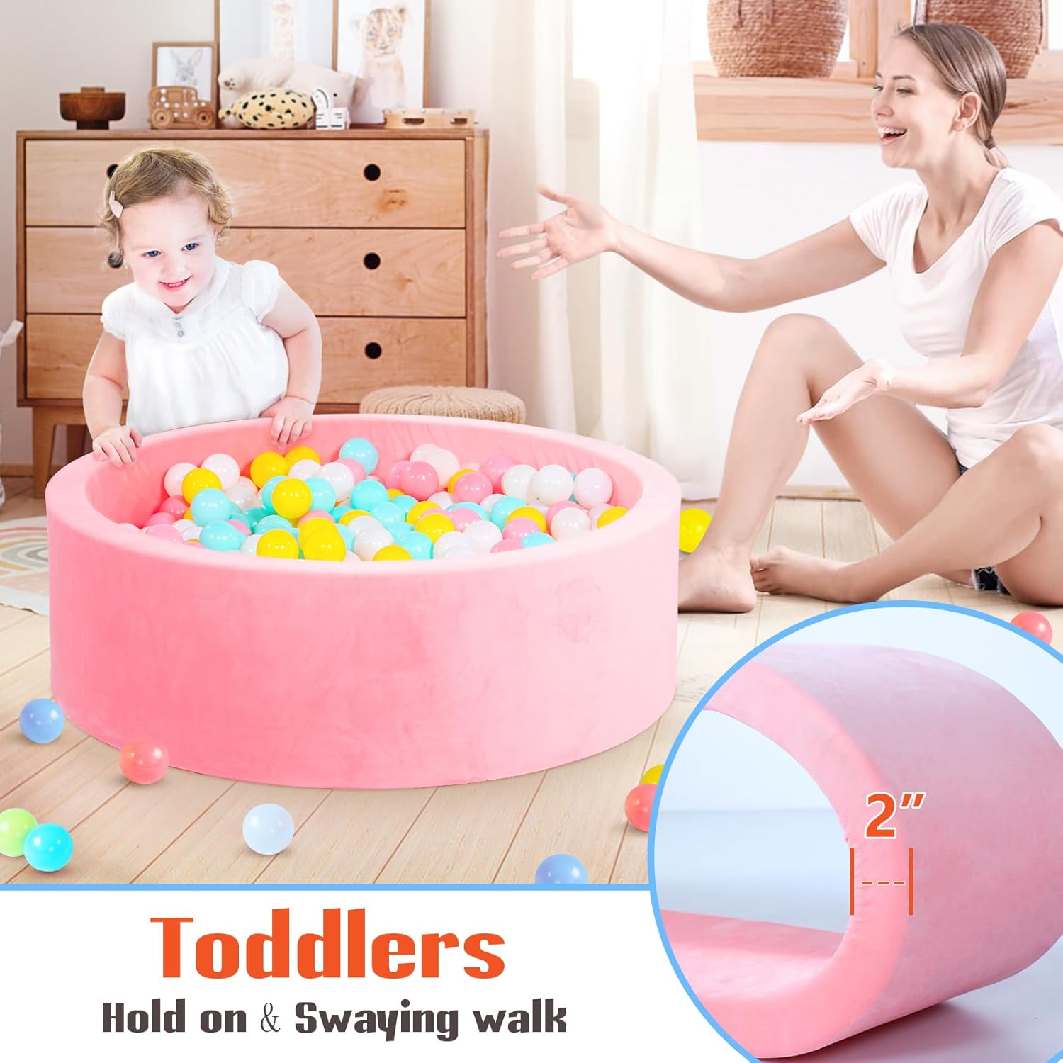 Piscina de bolas para bebés para niños pequeños, piscina de bolas de terciopelo de leche rosa duradero, corralito de juegos suave, regalo y juguetes