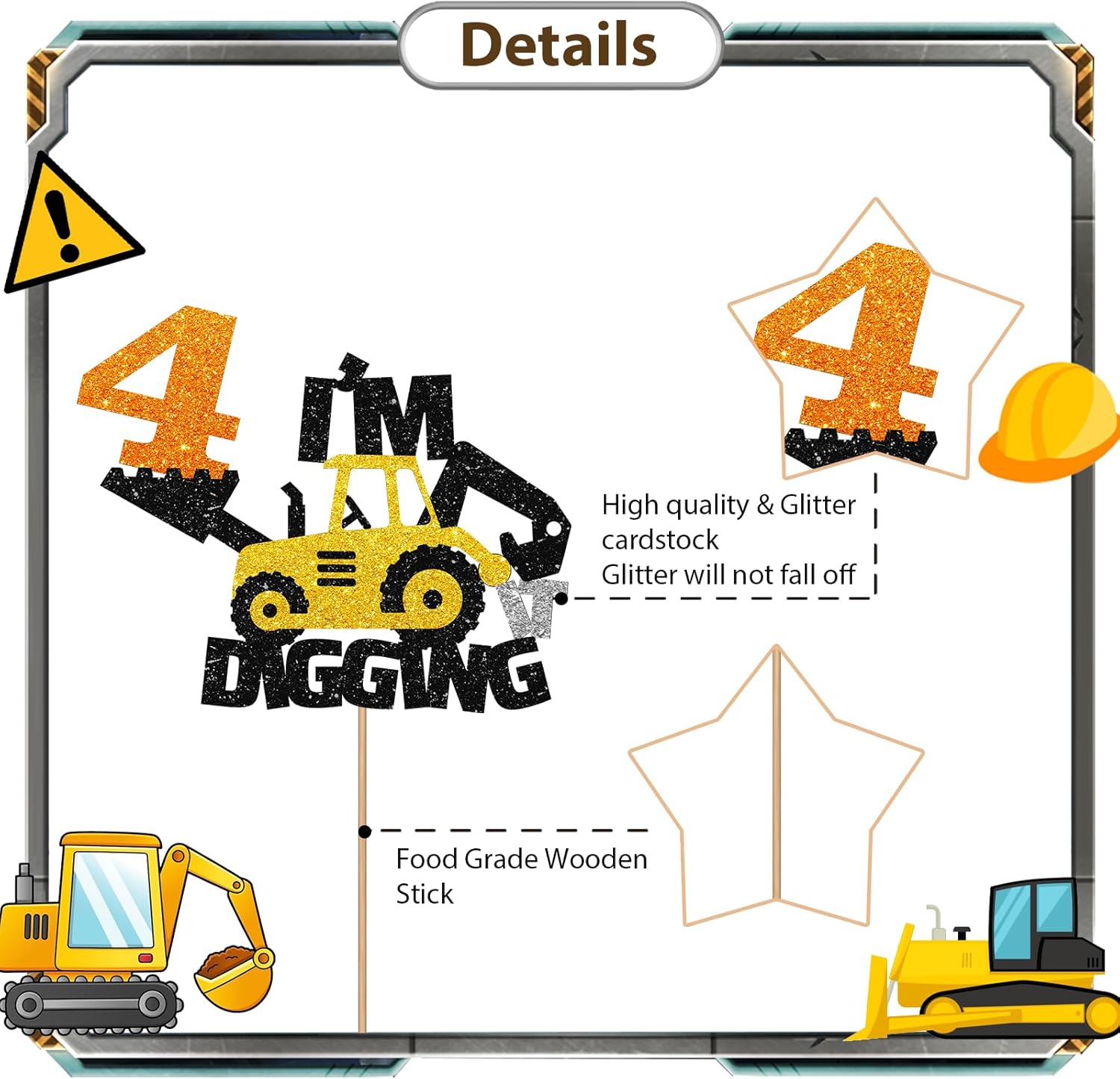 Decoración para tartas de 4 cumpleaños de construcción, excavadora, bulldozer, camión rodante, decoración de pastel de cuarto cumpleaños para niños,