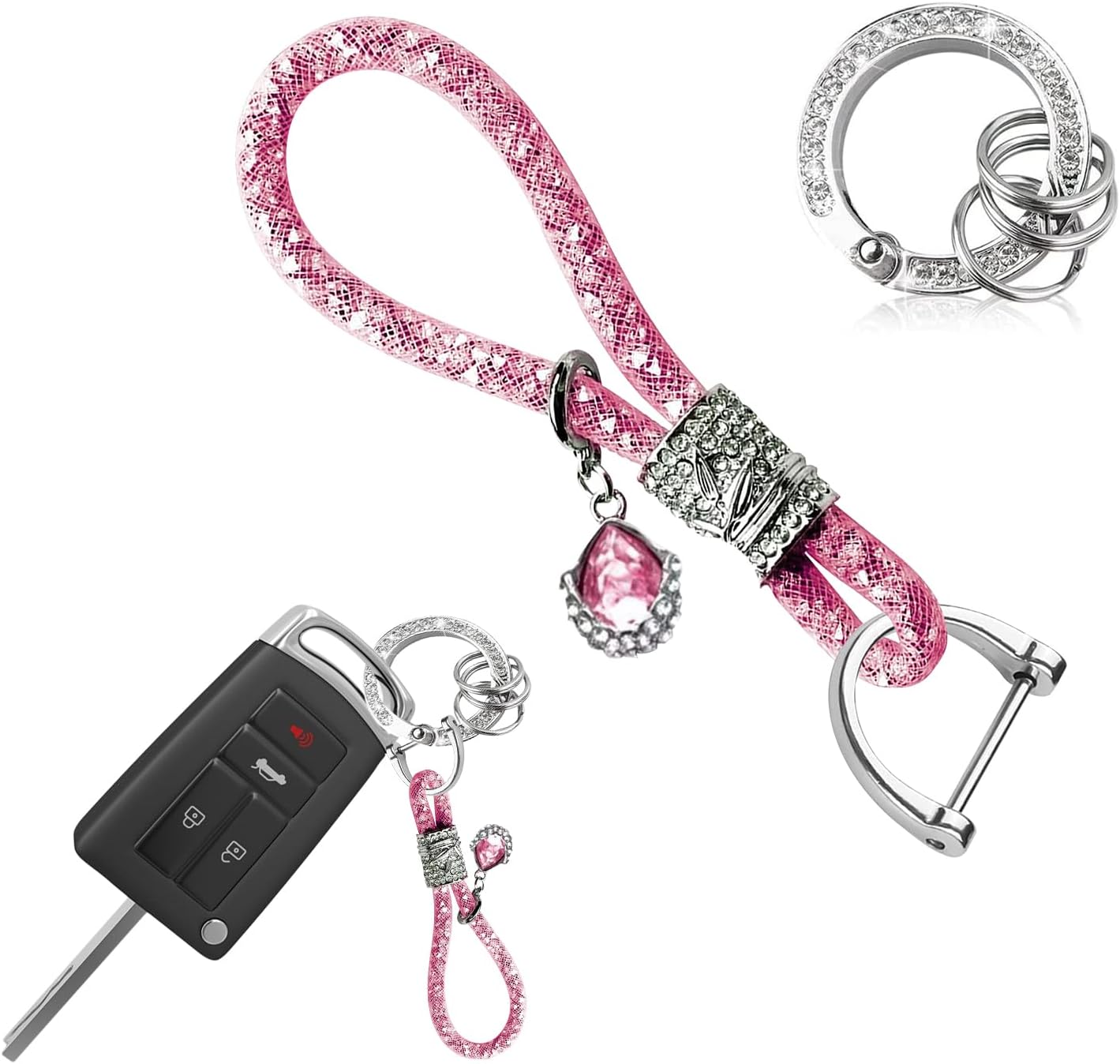 Llavero de cristal brillante para mujeres y niñas, llavero de automóvil con purpurina, accesorios universales para llavero (rosa)
