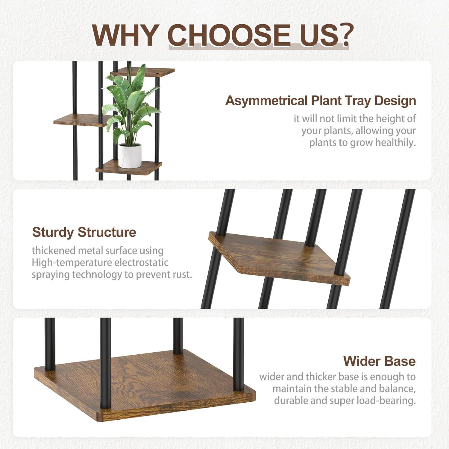 Soportes esquineros de 6 niveles altos para interiores, estante grande de metal para macetas de madera de 45 pulgadas para múltiples plantas,