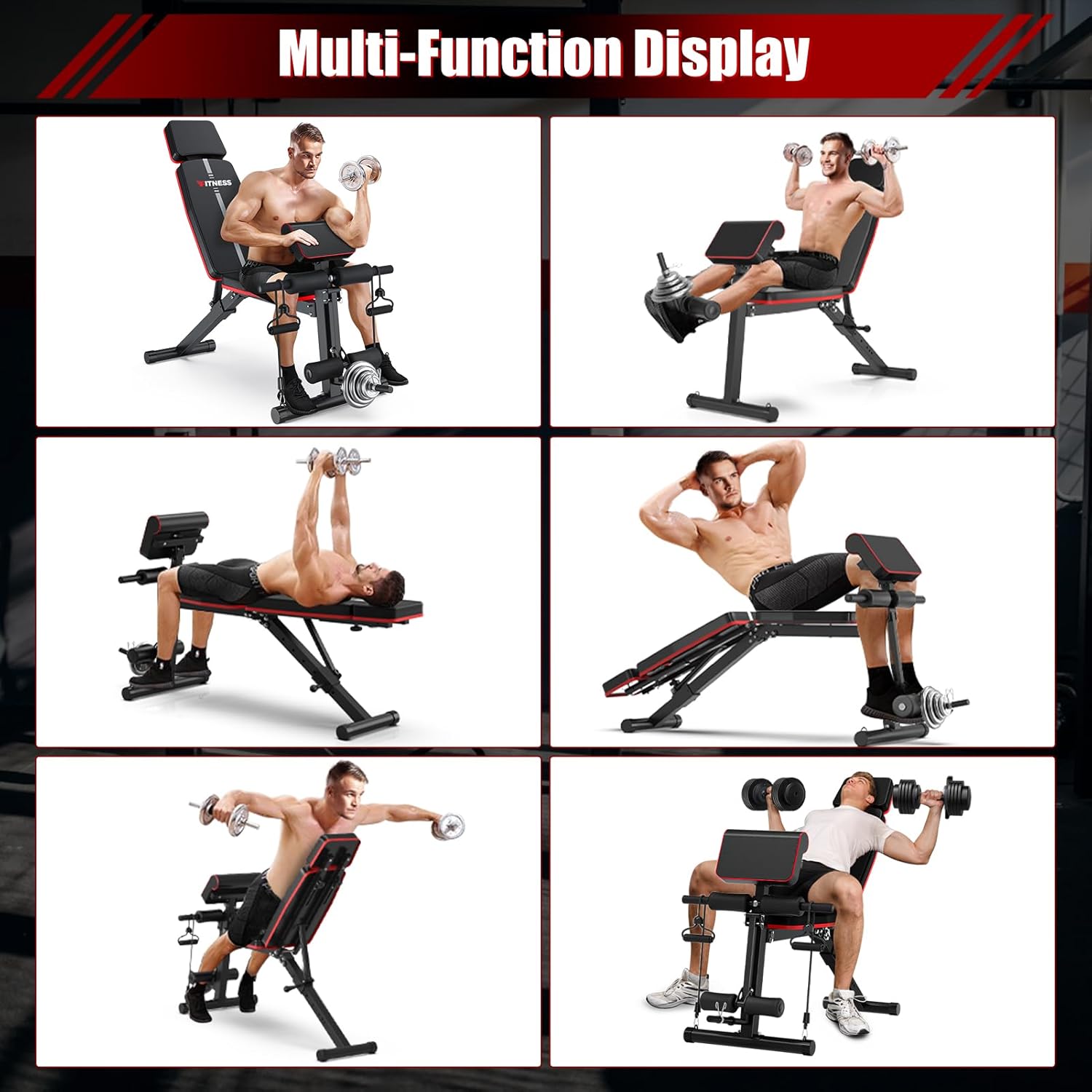 XDDIAS Banco de pesas, banco de entrenamiento de fuerza ajustable para entrenamiento de cuerpo completo, bancos inclinados plegables para gimnasio