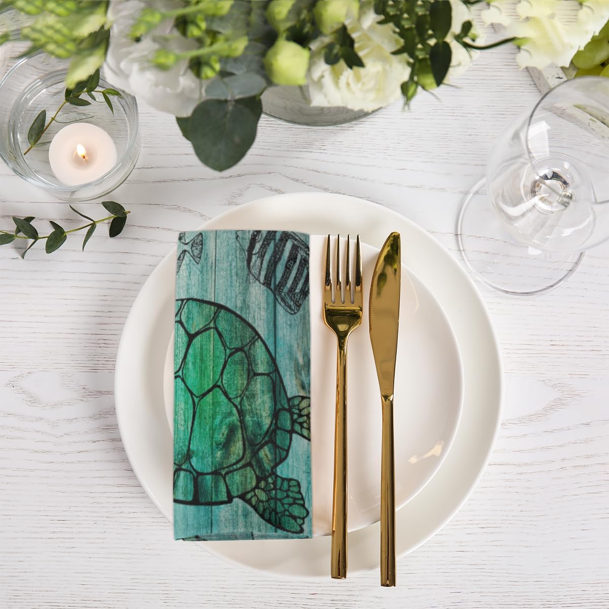 Cloth Napkins Set of 6 Ocean Turtle 20×20 Inch Cloth Napkins Wooned Sea Turtles Washable Reusable Kitchen Dinner Napkins Table Decor for Wedding,