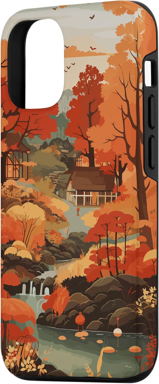 iPhone 13 Tema de otoño y coloridas hojas y árboles de otoño, funda de colores de otoño