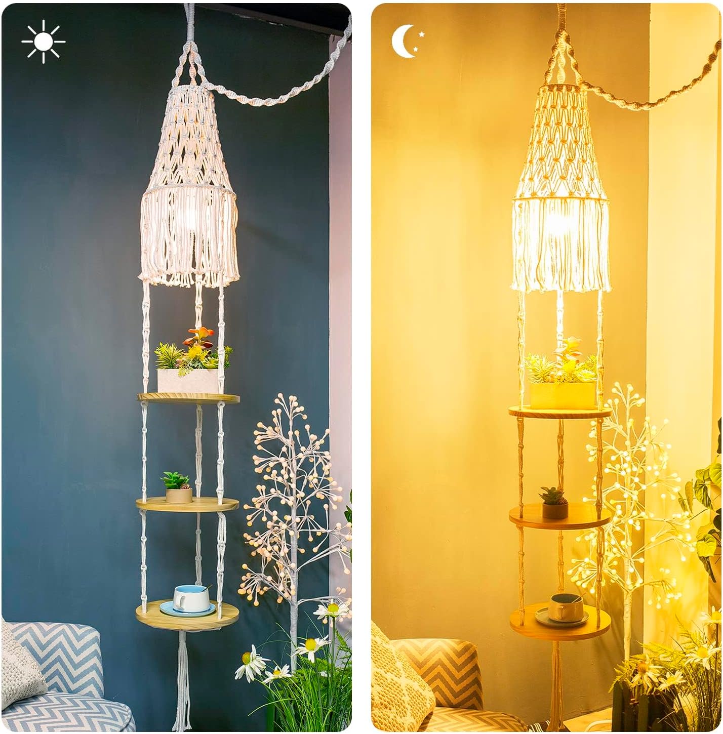 Lámpara colgante bohemia para decoración de dormitorio, lámpara colgante con cable de enchufe e interruptor, pantalla de lámpara de macramé y