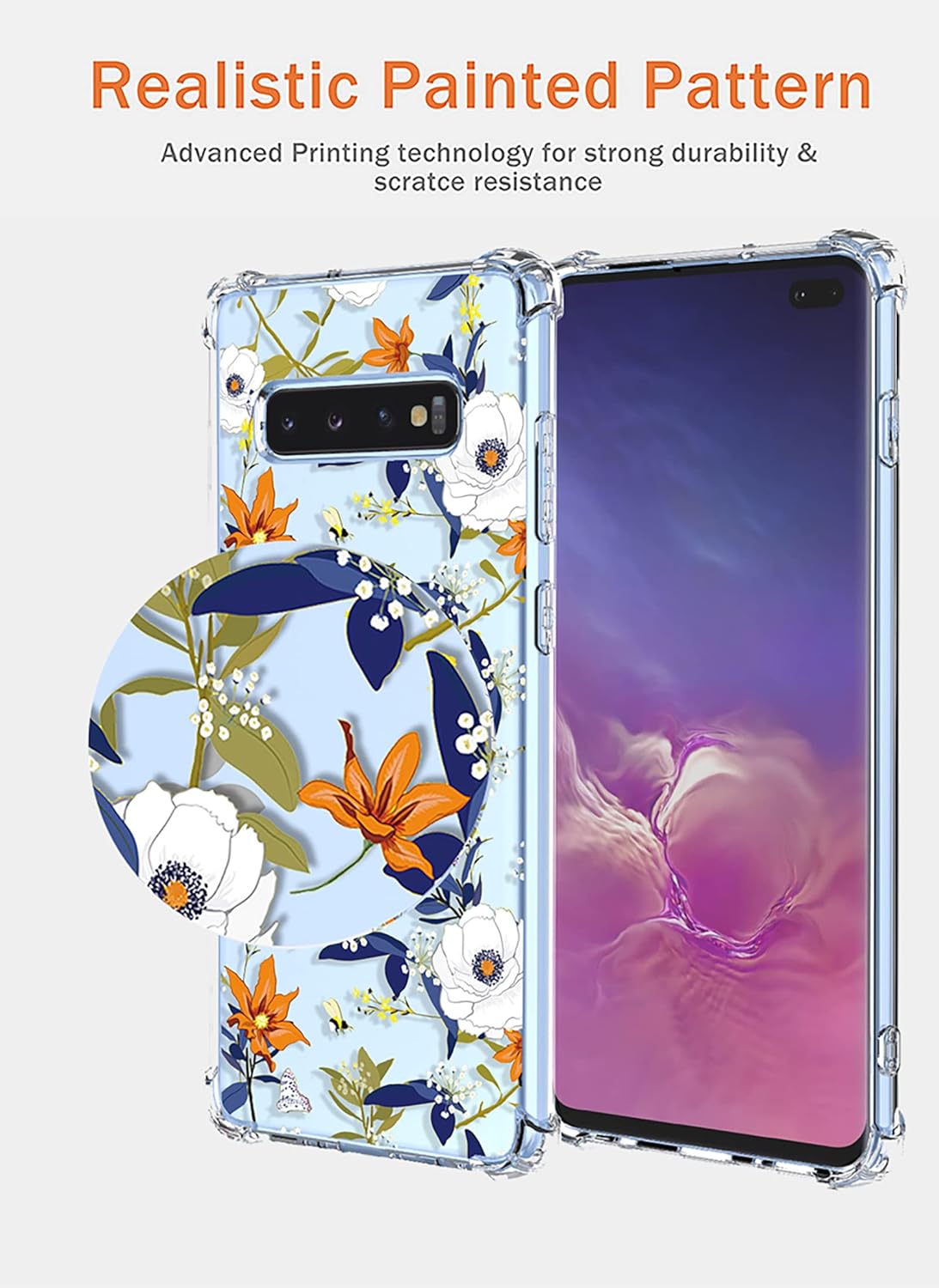 Funda para Galaxy S10 Samsung S10, diseño floral transparente, suave TPU a prueba de golpes, antiarañazos, funda protectora para Samsung Galaxy S10