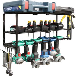 XITAO Organizador de herramientas eléctricas, soporte de pared, 7 soportes para taladro con tableros de clavijas laterales y ganchos, estante de XITAO Organizador de herramientas eléctricas, soporte de pared, 7 soportes para taladro con tableros de clavijas laterales y ganchos, estante de