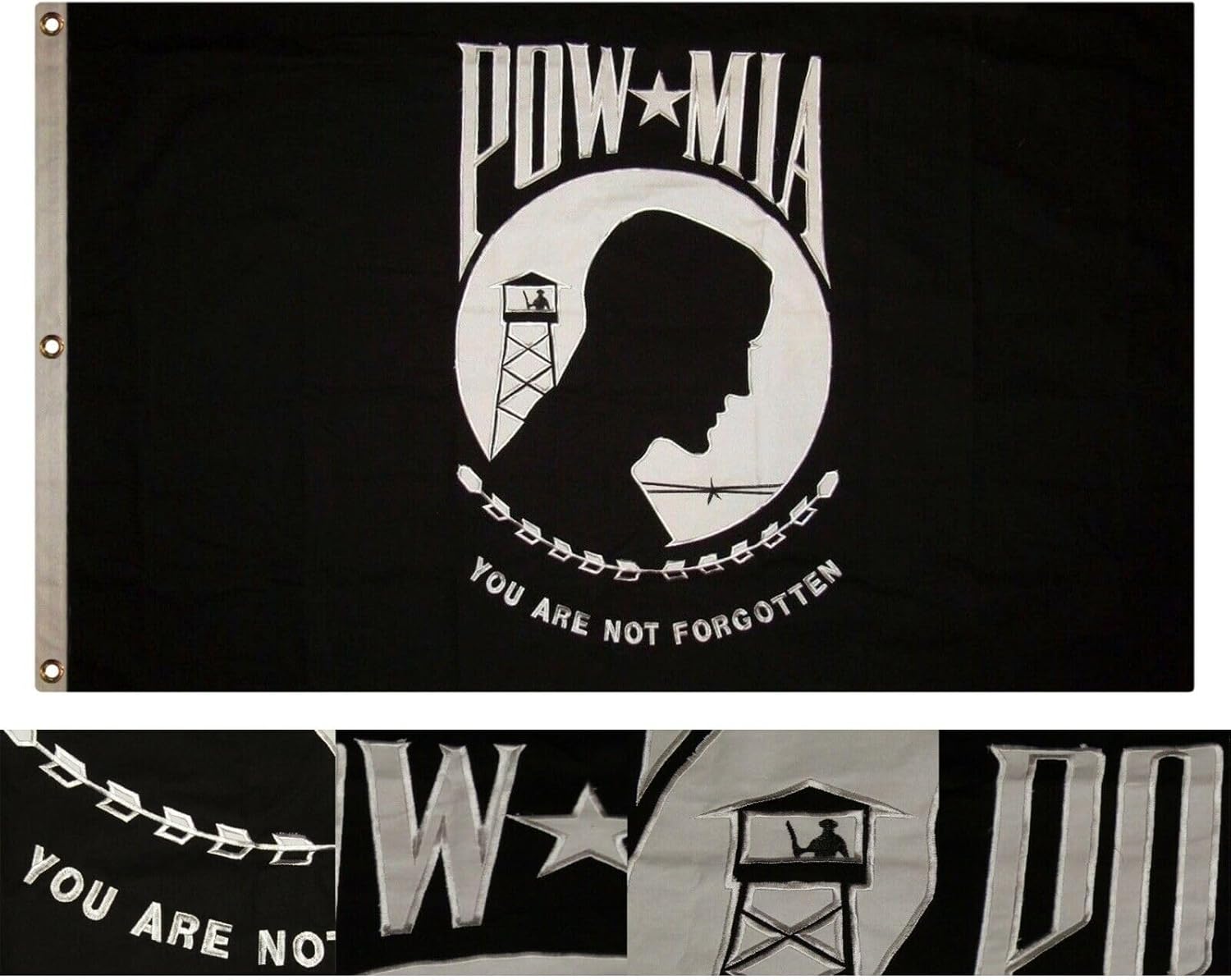 Premium 3×5 Embroidered Sewn POW MIA POWMIA 100% Cotton Flag 3’x5′