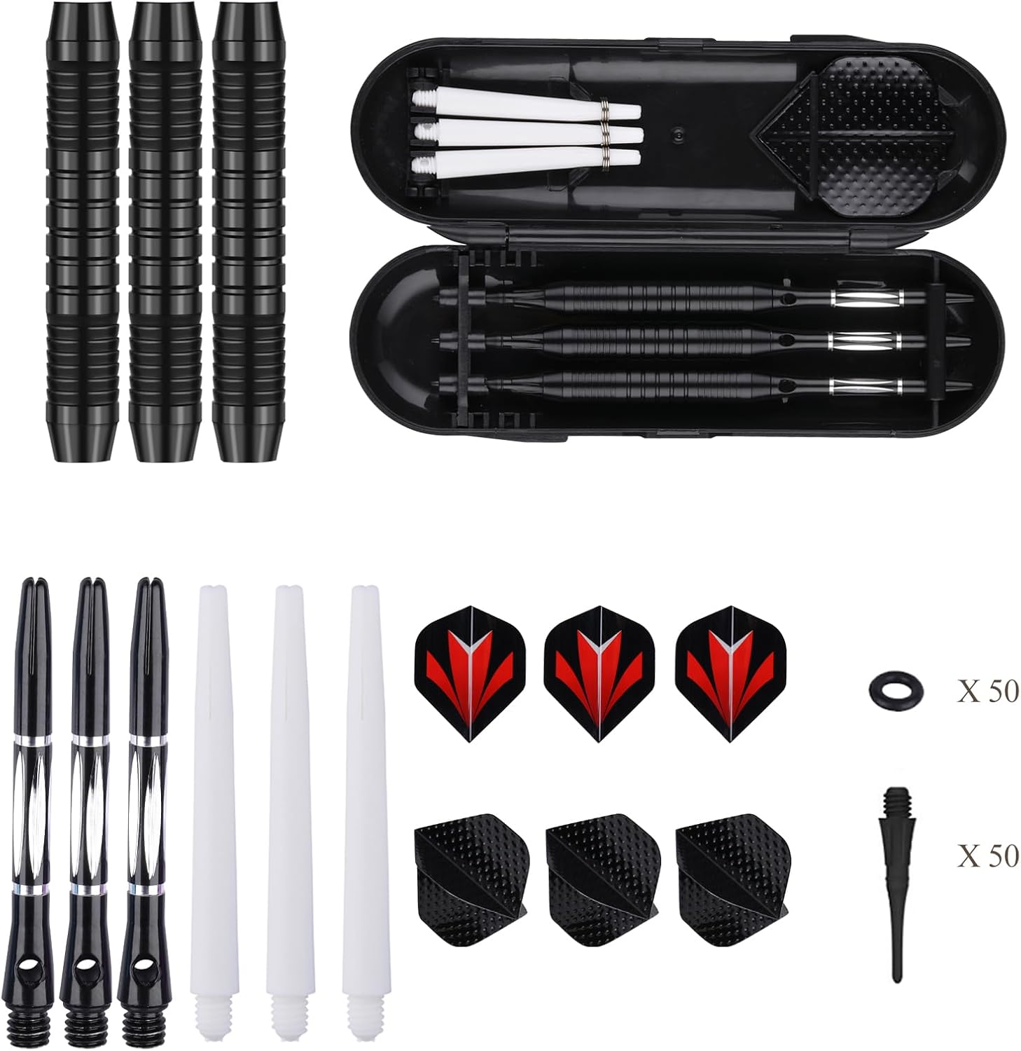 sanfeng Juego de puntas de plástico para dardos  0.63 oz 0.74 oz colorido arco iris punta suave dardos 50 juntas tóricas antisueltas 6 ejes