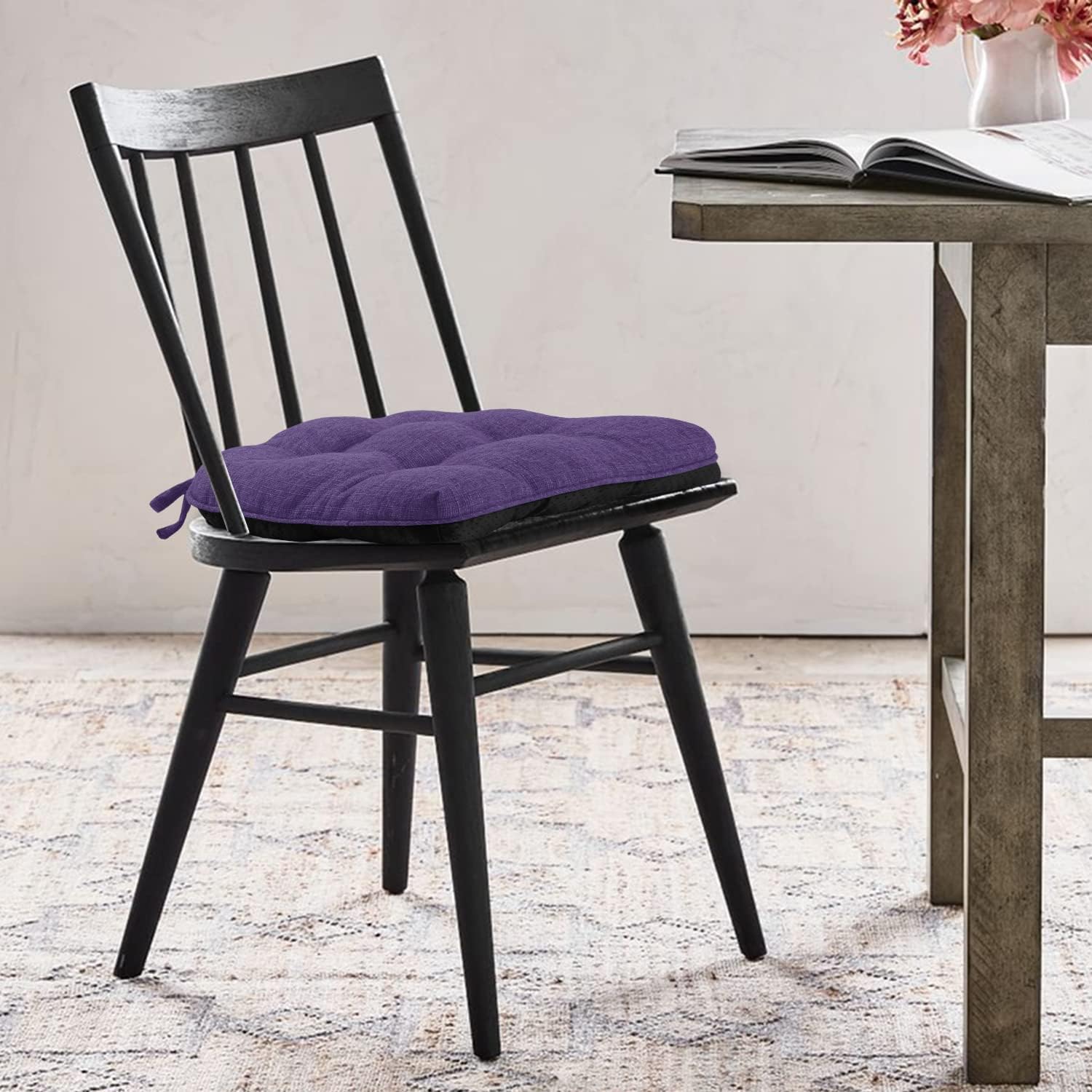 downluxe Cojines para sillas de interior para sillas de comedor, almohadillas de espuma viscoelástica texturizadas para sillas de cocina con lazos y