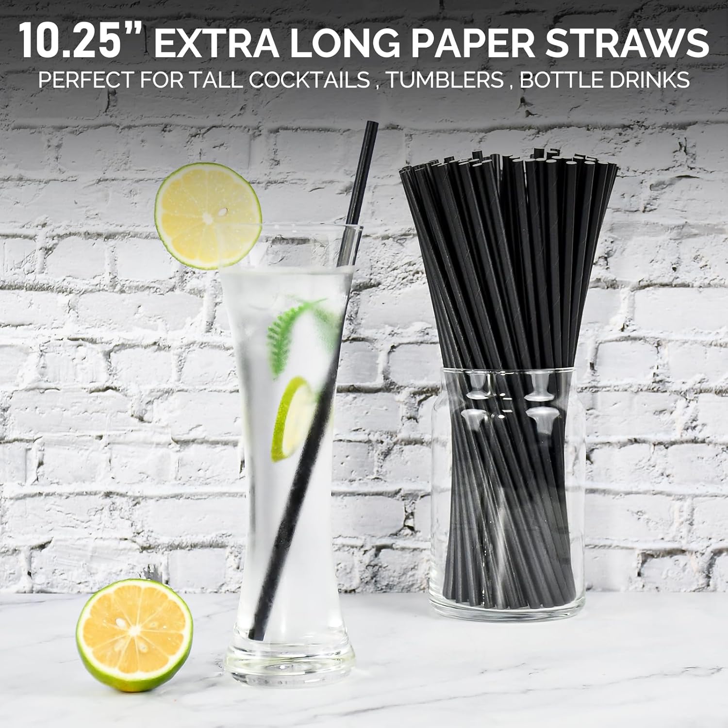 Chunspak Pajitas de cóctel desechables de papel negro de 10 pulgadas de largo, 250 unidades, sin envolver, para bebidas altas, bares y restaurantes