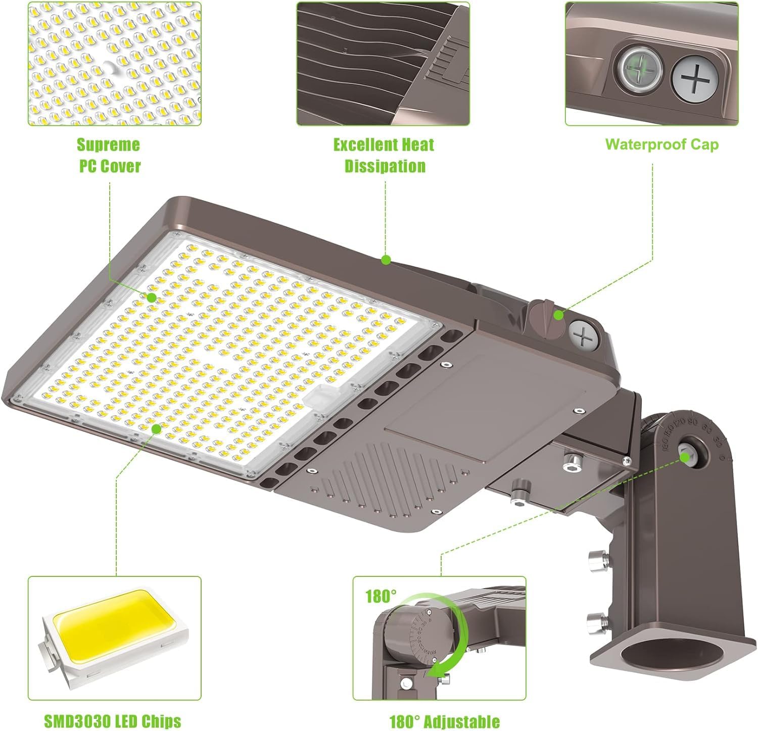 Luz LED de estacionamiento de 480 V 150 W, 22500LM LED comercial Shoebox Pole Lights Slip Fit Mount Flood Lights 5000K IP65 Área al aire libre Sport