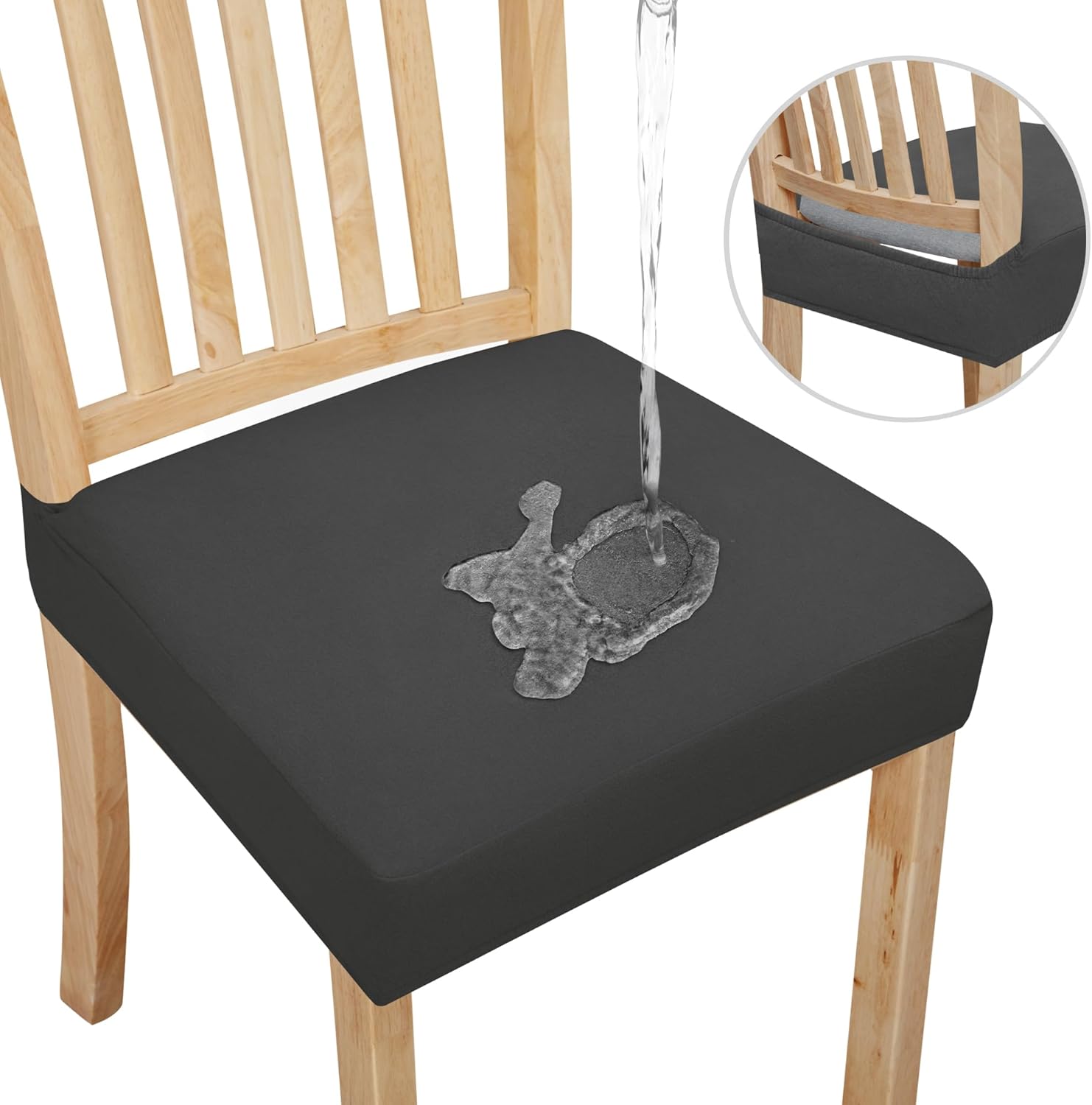 Easy-Going Juego de 4 fundas de asiento 100% impermeables para sillas de comedor, fundas de asiento elásticas protectoras extraíbles y lavables,