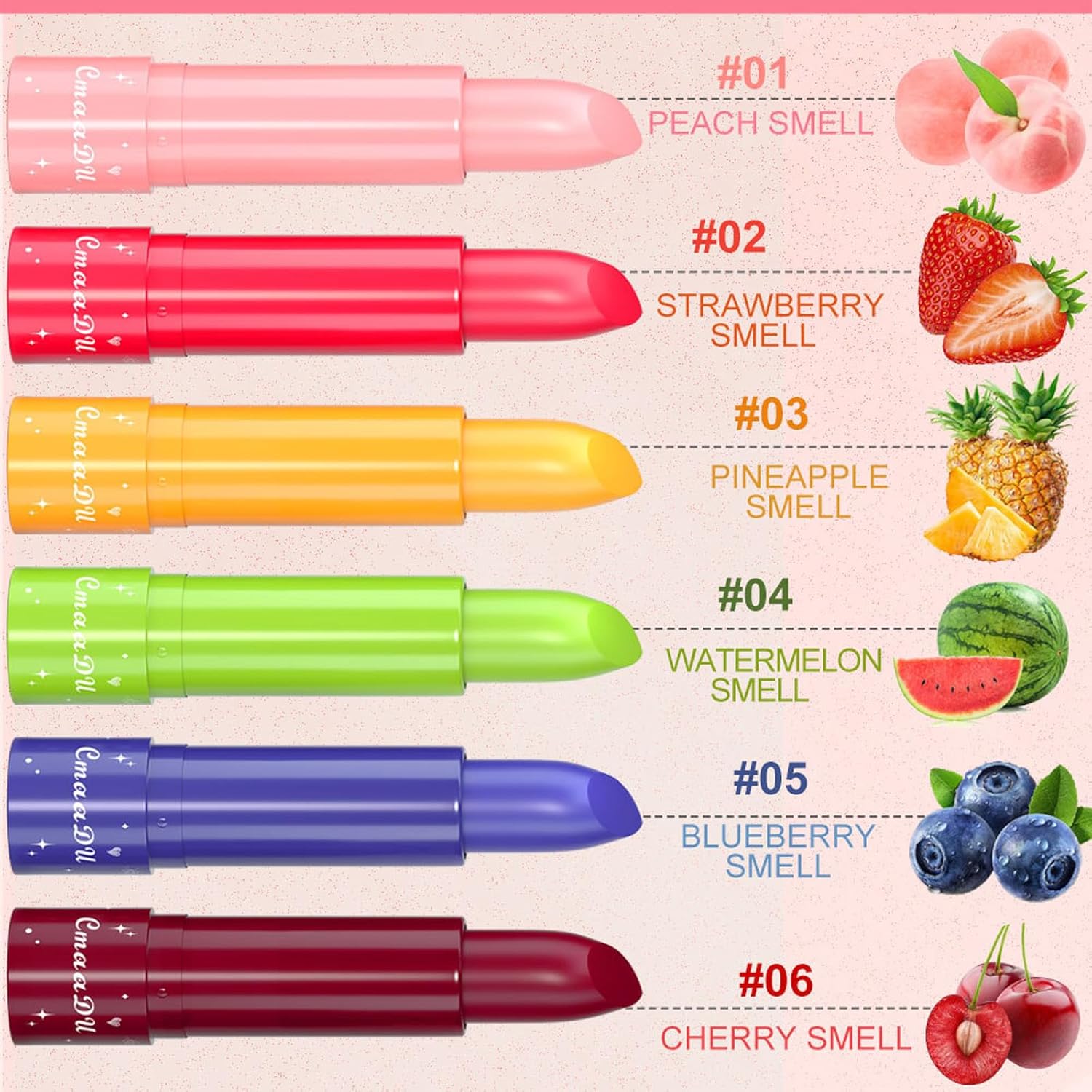 Gireatick Juego de 6 lápices labiales que cambian de color con sabor a fruta, bálsamo labial de pH, ingredientes naturales, maquillaje hidratante de