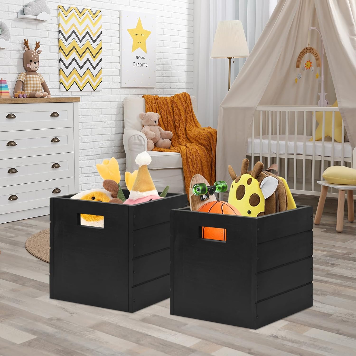 Y&ME YM Caja de madera con asas, cajas de almacenamiento de madera, organizador de cubos de madera decorativo rústico para juguetes y accesorios