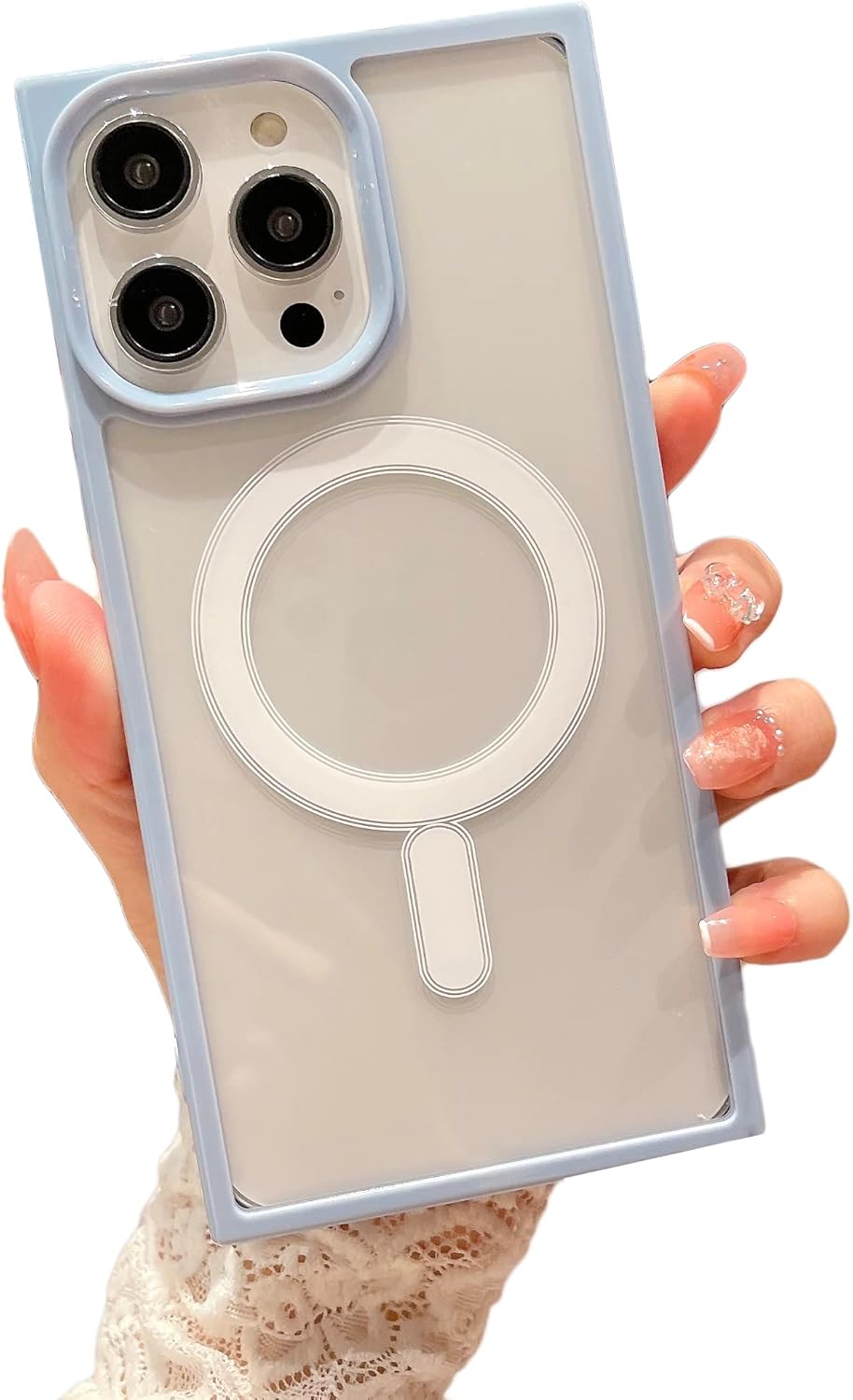 COCOMII Funda cuadrada compatible con iPhone 13 Pro, compatible con MagSafe, delgada, brillante, transparente, marco de color, fácil de sostener,