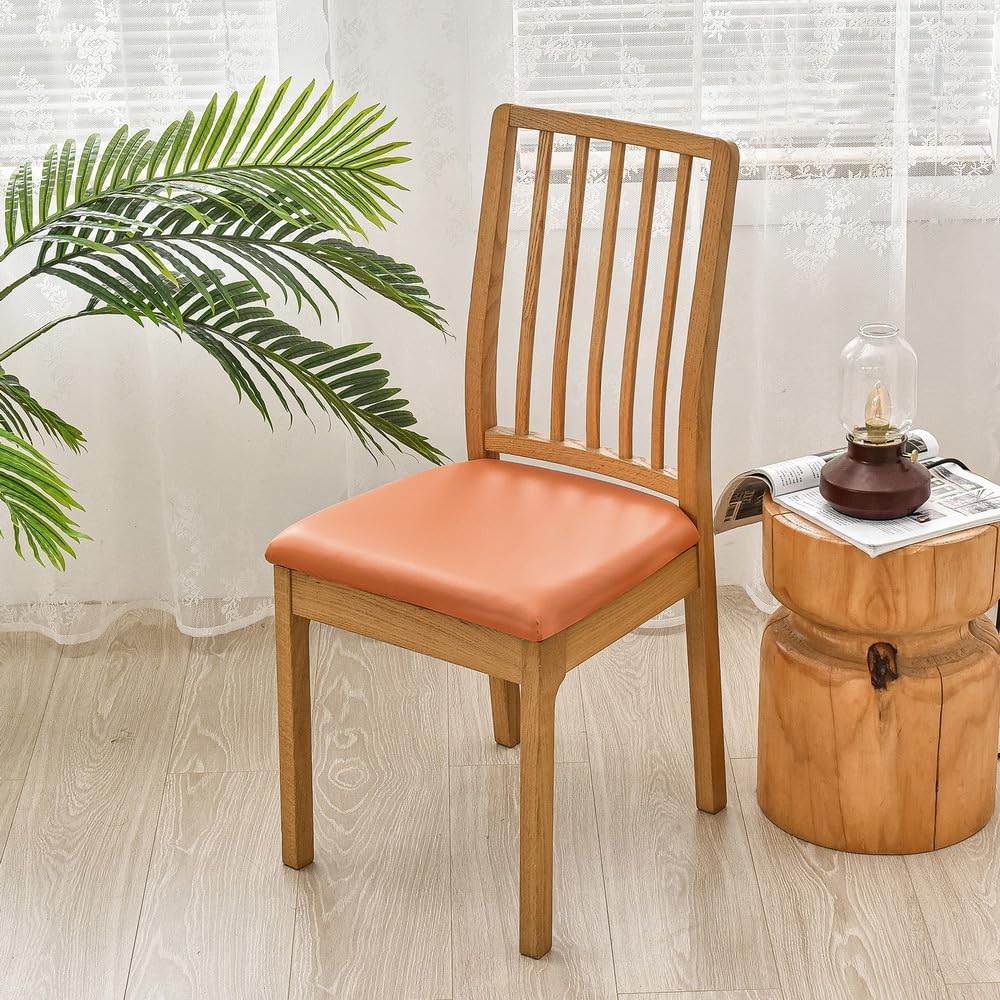 SearchI Fundas de asiento impermeables de piel sintética para sillas de comedor, paquete de 6 fundas de asiento elásticas de piel sintética para