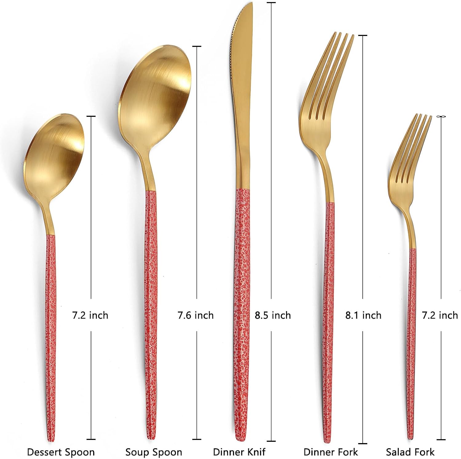 Juego de cubiertos dorados con mango rojo, juego de cubiertos de acero inoxidable para 4, juego de utensilios de cocina de 20 piezas, incluye