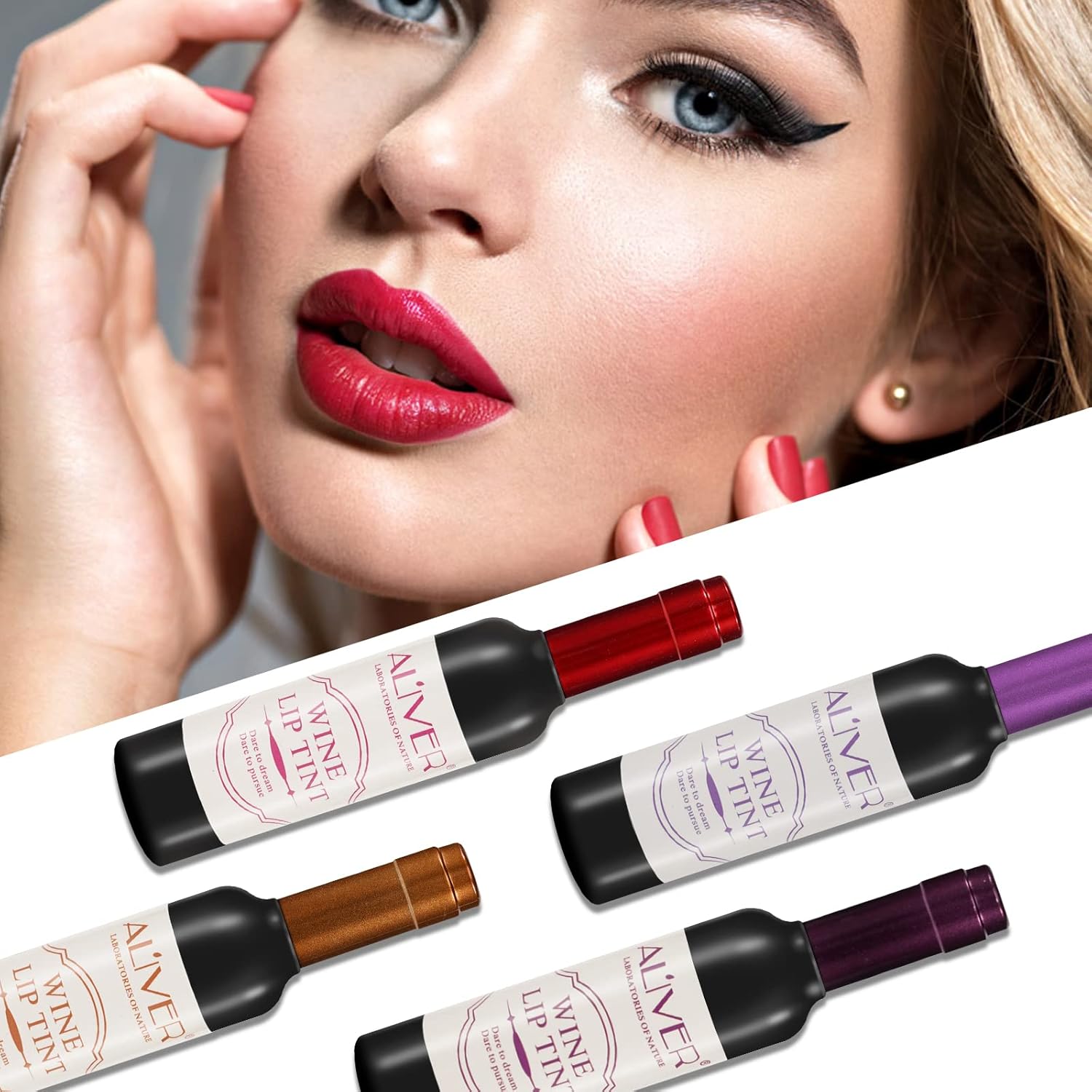 ALIVER Tinte de labios de vino, 6 coloresjuego, tinte labial impermeable de larga duración, brillo labial de copa antiadherente, claro