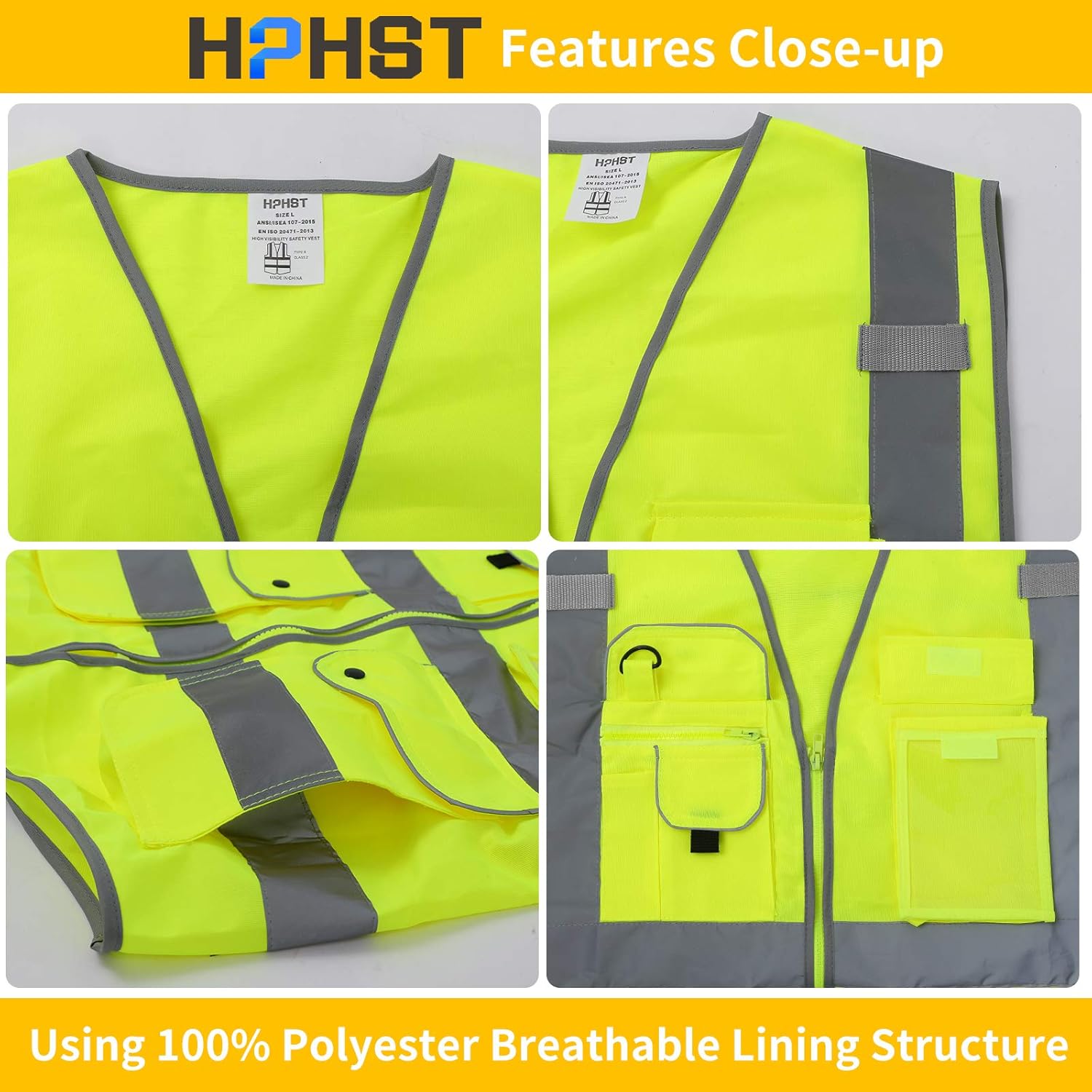 Chaleco de seguridad reflectante con múltiples bolsillos para mujeres y hombres, chaleco de alta visibilidad para trabajadores de construcción