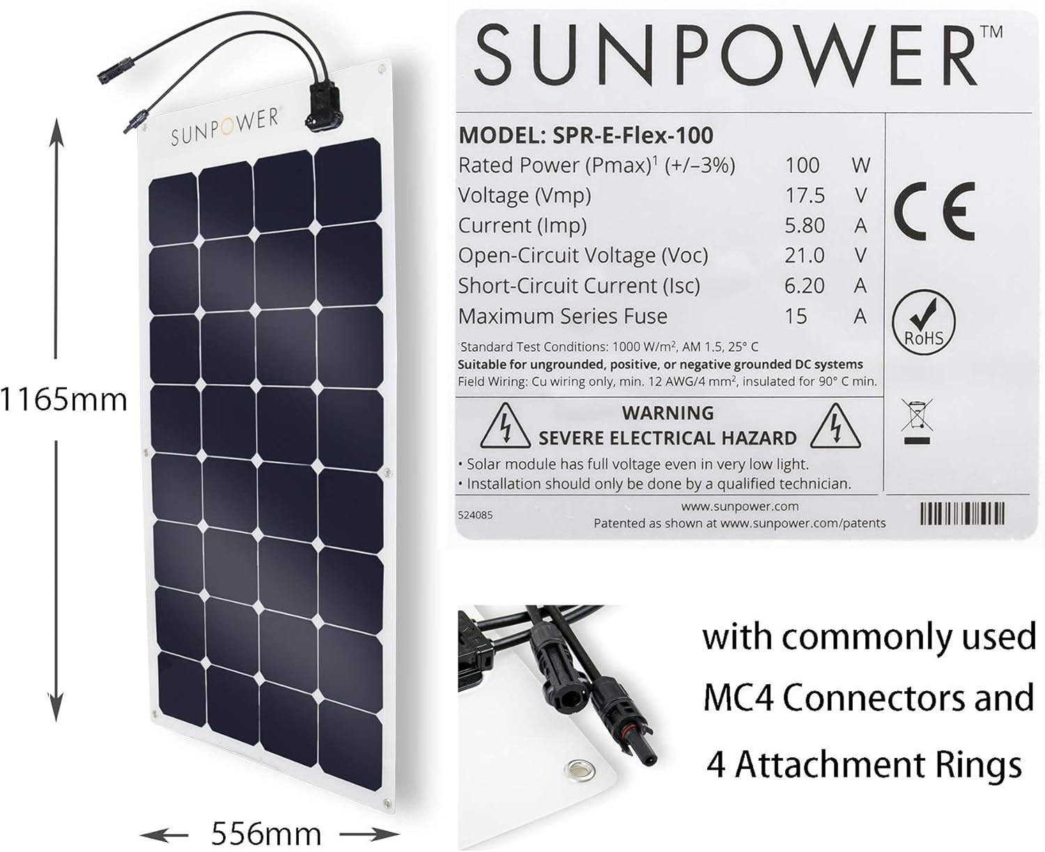 ExpertPower 2 paneles solares flexibles de 100 W  Módulo de alta eficiencia con células solares monocristalinas Maxeon para aplicaciones de carga de