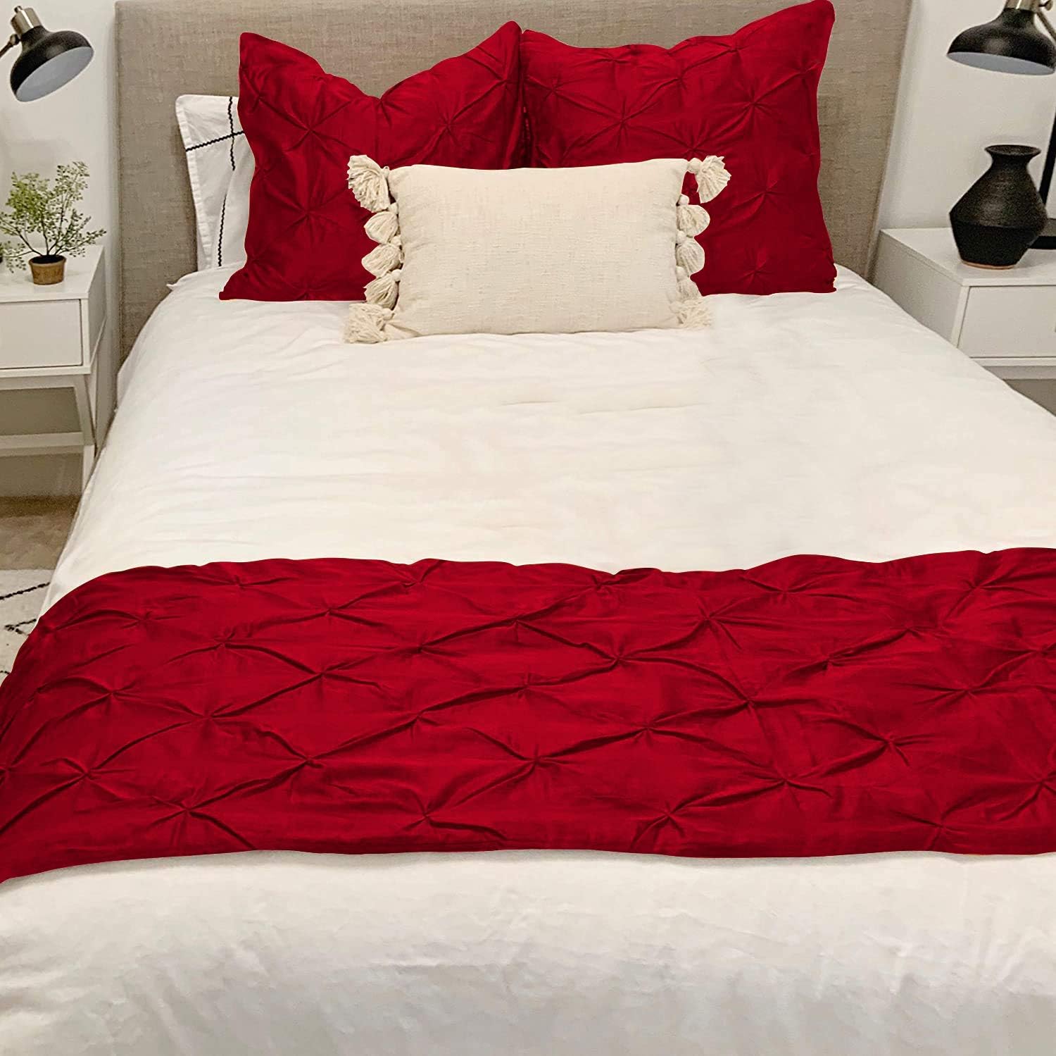 HOME BEDDING COLLECTION Camino de cama plisado de 800 hilos 100 % algodón natural liso, bufanda decorativa de fácil cuidado, 1 camino de cama