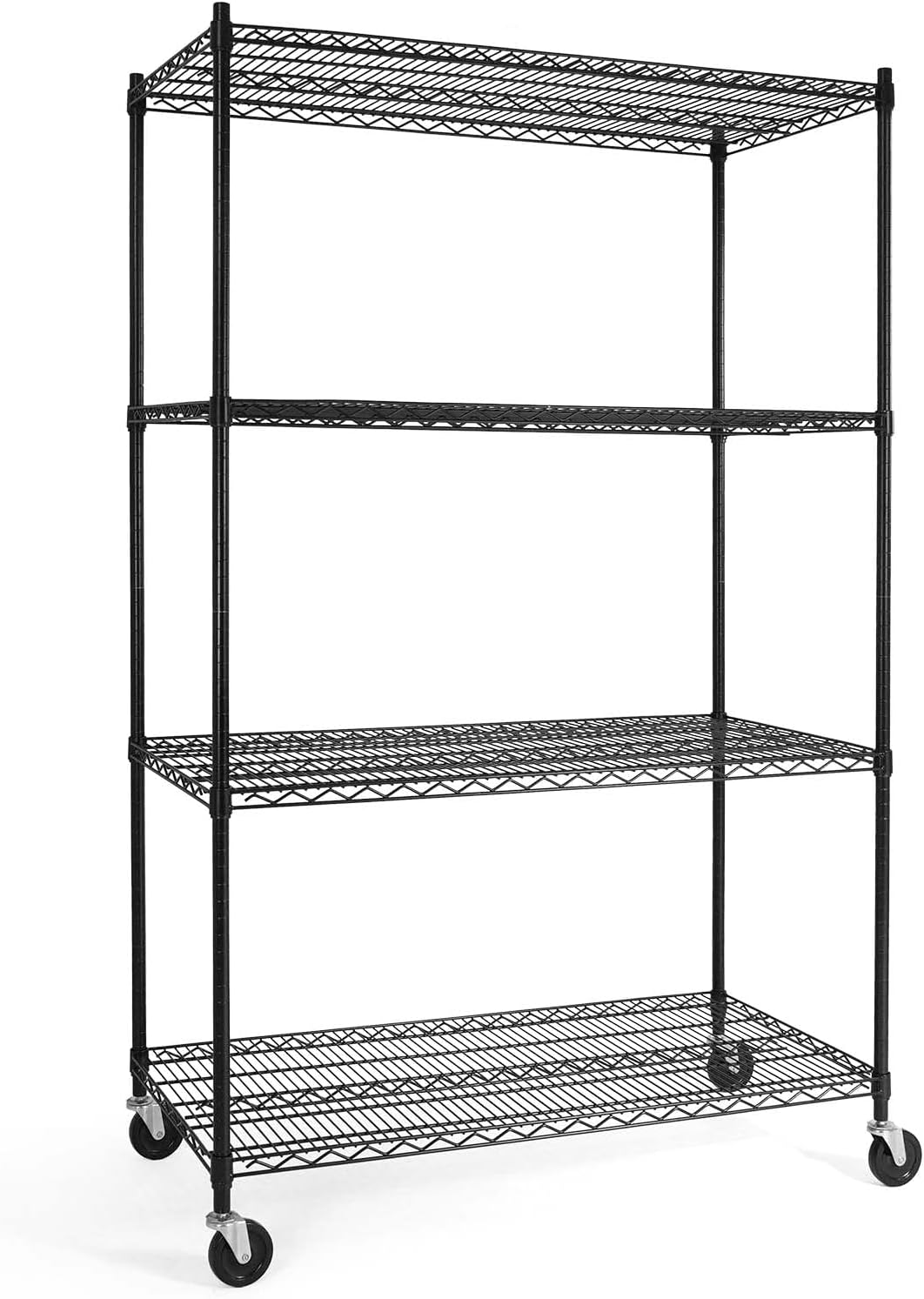 CAPHAUS Estantería de alambre de altura ajustable de 4 niveles de grado comercial con ruedas y pies de nivelación, estante de acero metálico de