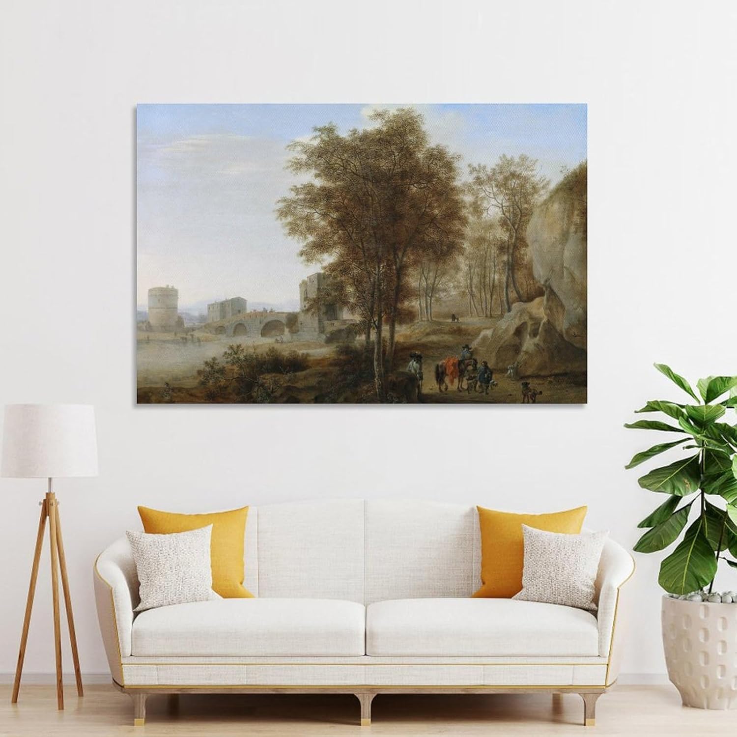 Viajeros en el Ponte Lucano sobre el Anio en Tivoli – Póster artístico para pared, lienzo con pergaminos, cuadro para decoración de la sala de