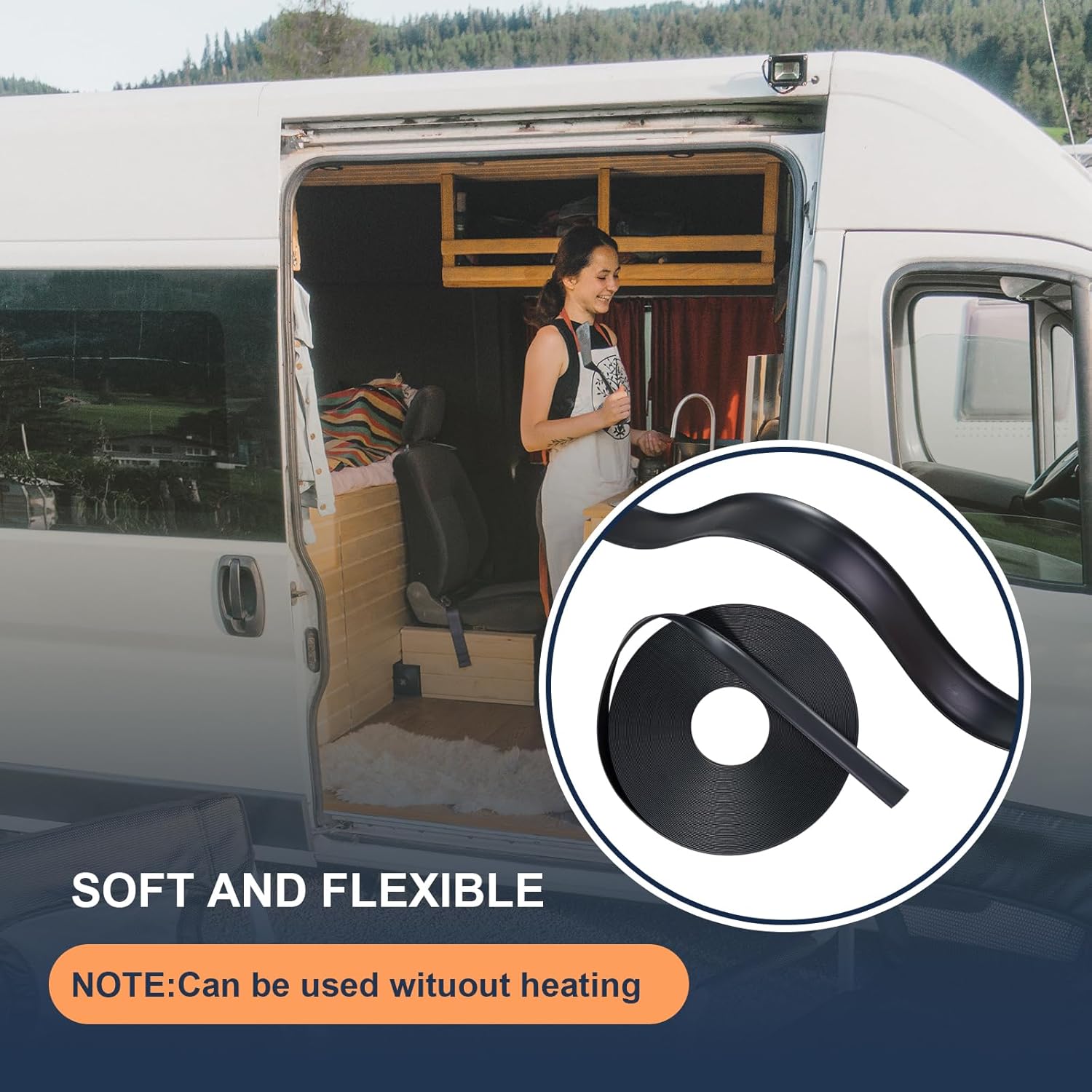 Moldura de vinilo resistente para caravana, moldura exterior de 1 pulgada, vinilo resistente a los rayos UV, accesorios para caravanas (negro)