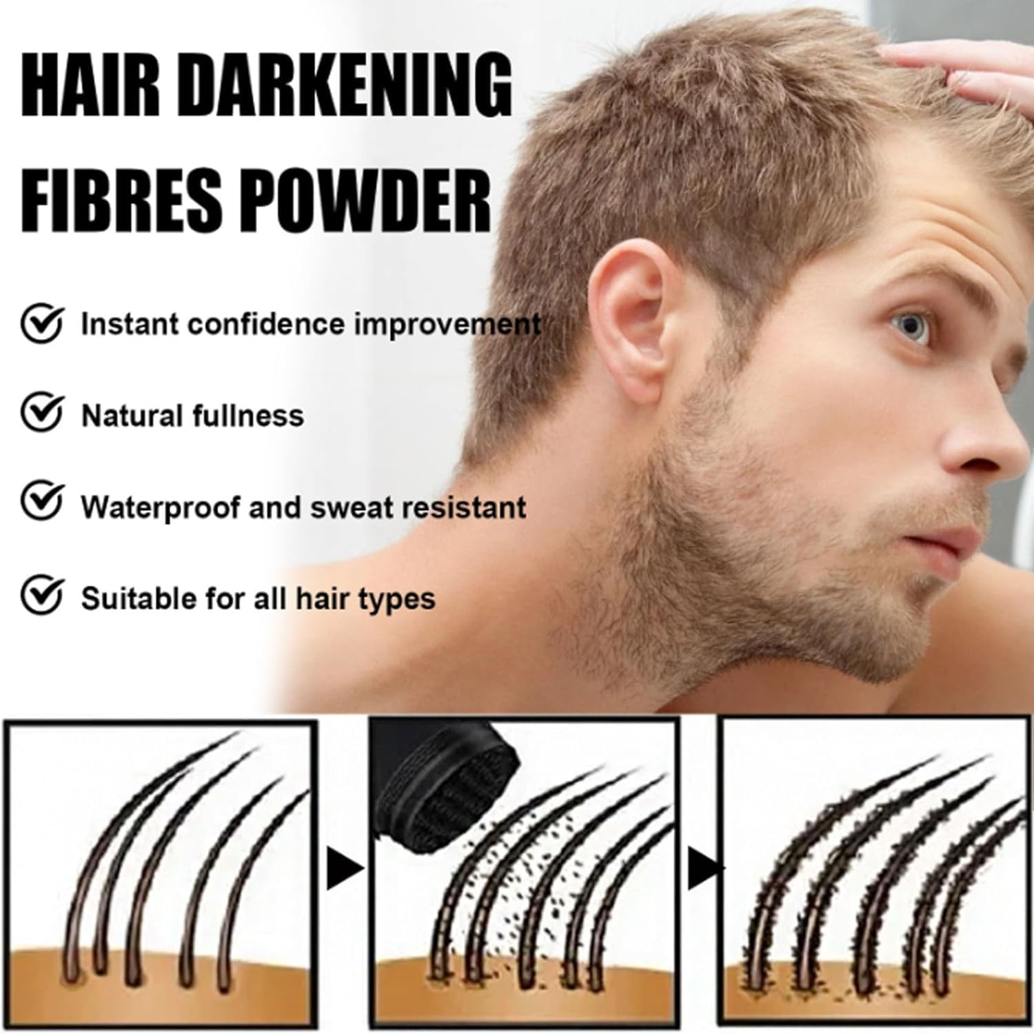 Volume + Hair Magic Building Fiber Powder, polvo de peluquería de fibra para el cabello, polvo de peluquería para adelgazar el cabello más grueso y