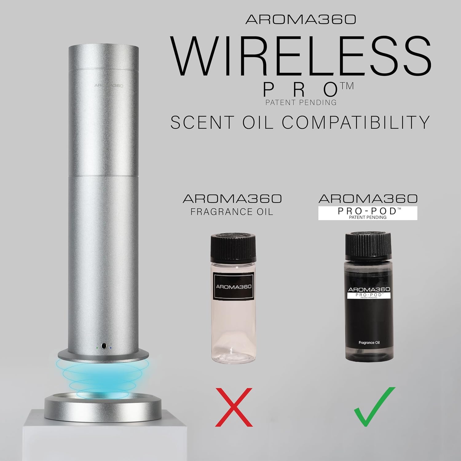 Aroma360 – Difusor de aceites esenciales inalámbrico profesional – Cobertura de 600 pies cuadrados – Inalámbrico y portátil con control remoto –